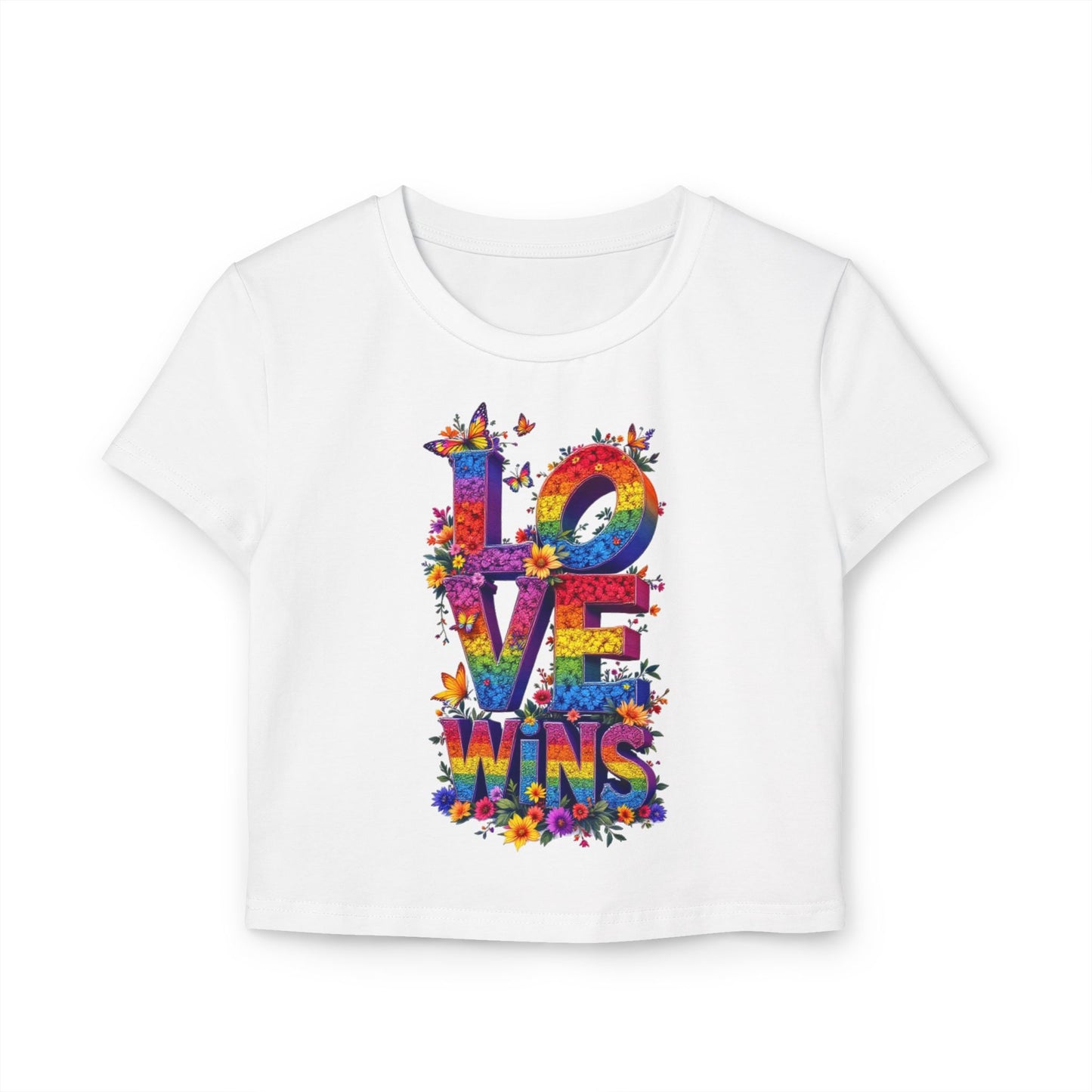 Colorful Love Wins Baby Tee for Women - Floral Design Celebrating Pride