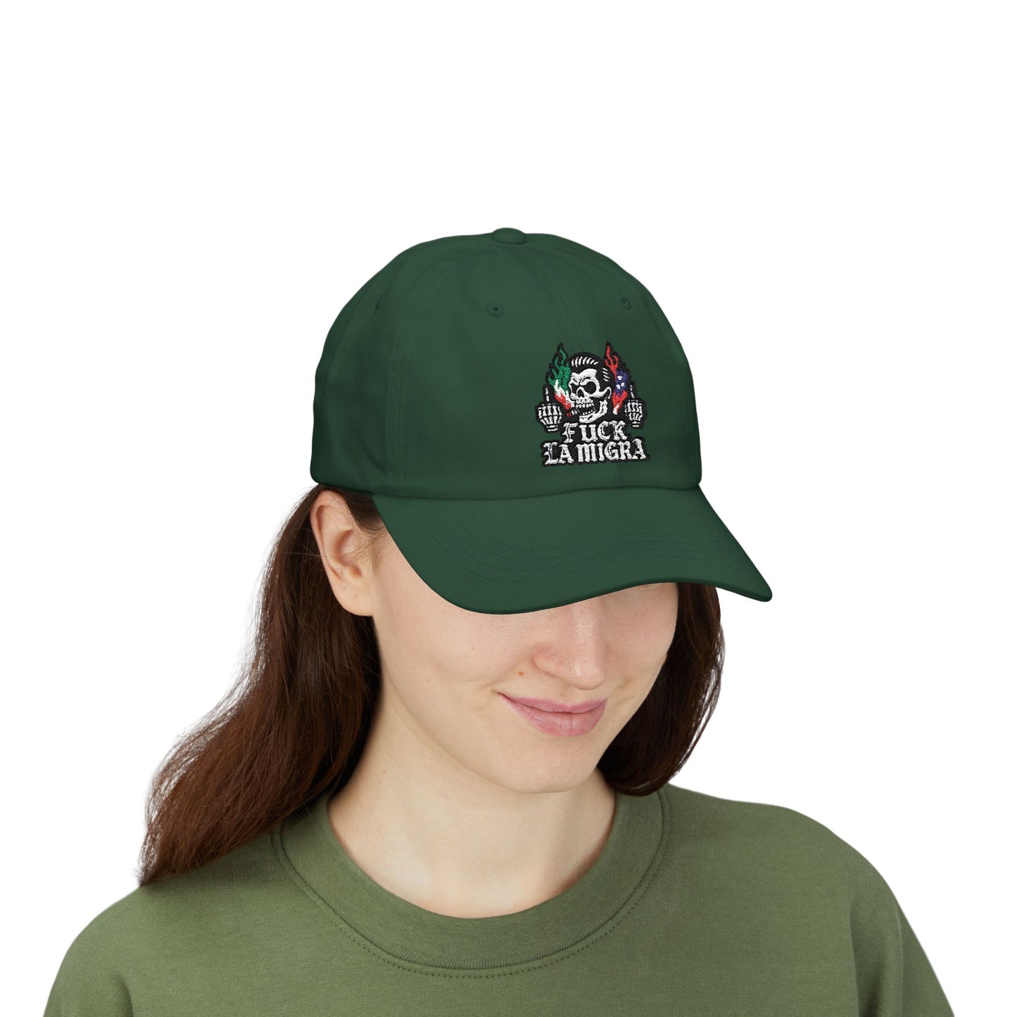 Fuck La Migra Anti Trump Embroidered Hat, FDT, Chinga Tu Maga Classic Dad Cap with Skull Design, Adjustable Hat for Casual Wear, Unique Gift for Dads, Birthday, or Holiday Use
