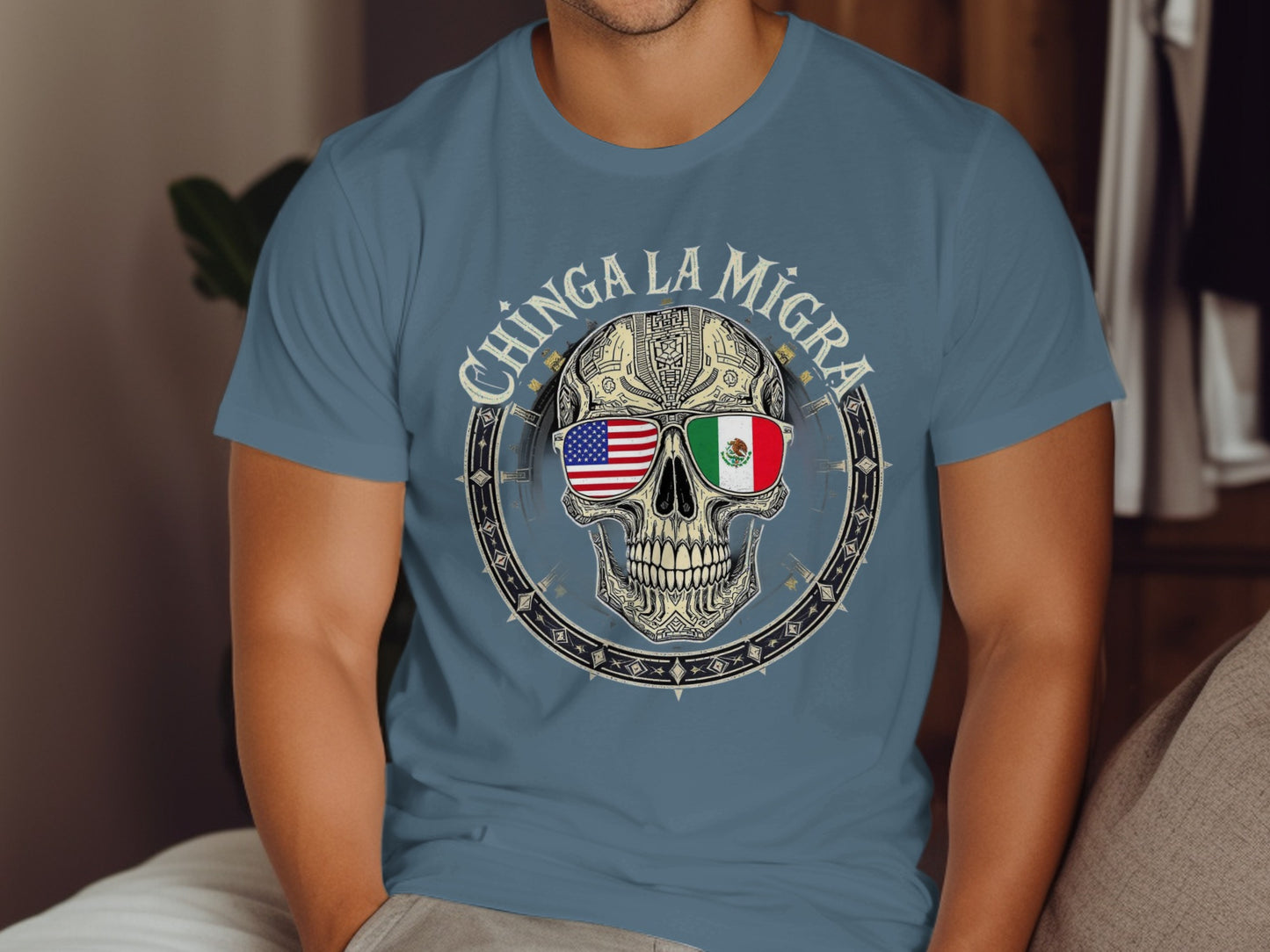 Unique Chinga La Migra Skull Graphic T-Shirt Product