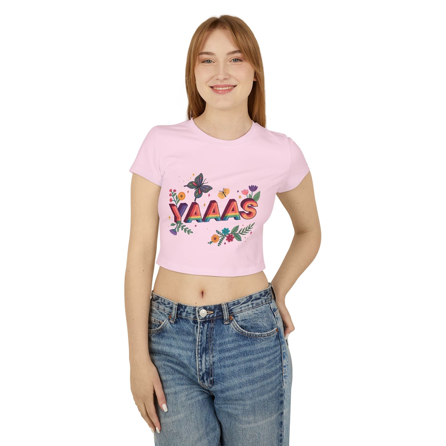 Floral YAAAS Women's Baby Tee - Cute Crop Top for Pride & Everyday Wear