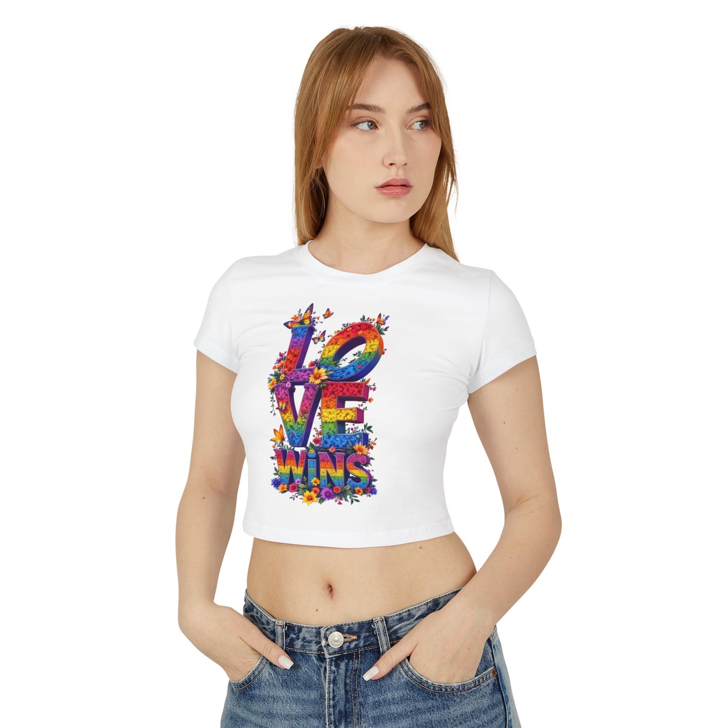 Colorful Love Wins Baby Tee for Women - Floral Design Celebrating Pride