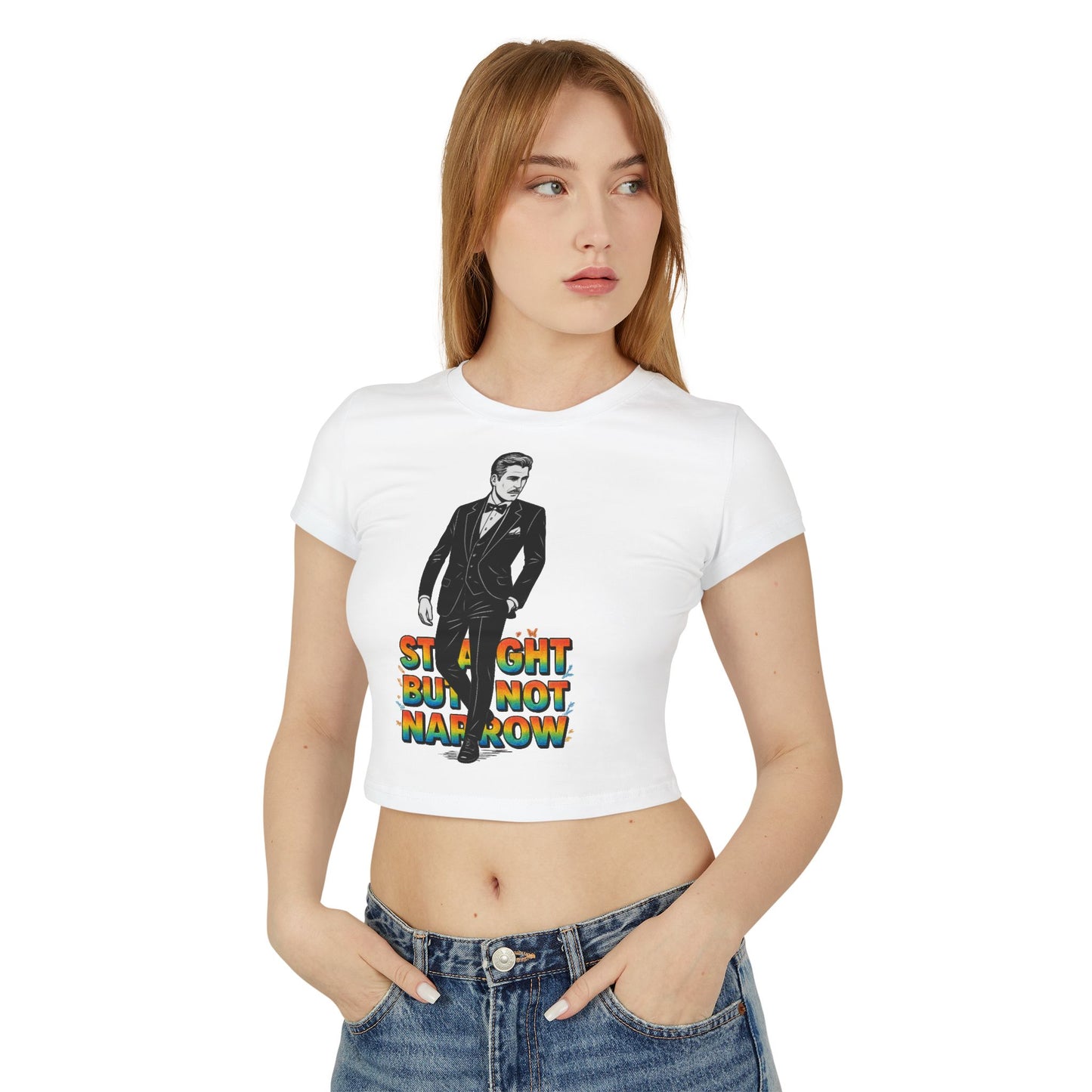 Straight But Not Narrow Women's Baby Tee - Pride & Inclusivity Statement Shirt