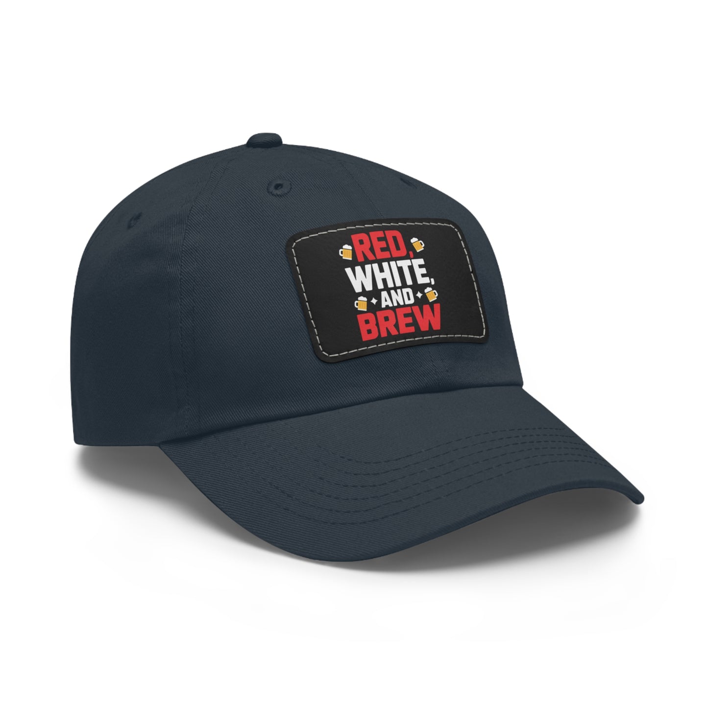 Red White and Brew Dad Hat with Leather Patch - Perfect for Beer Lovers