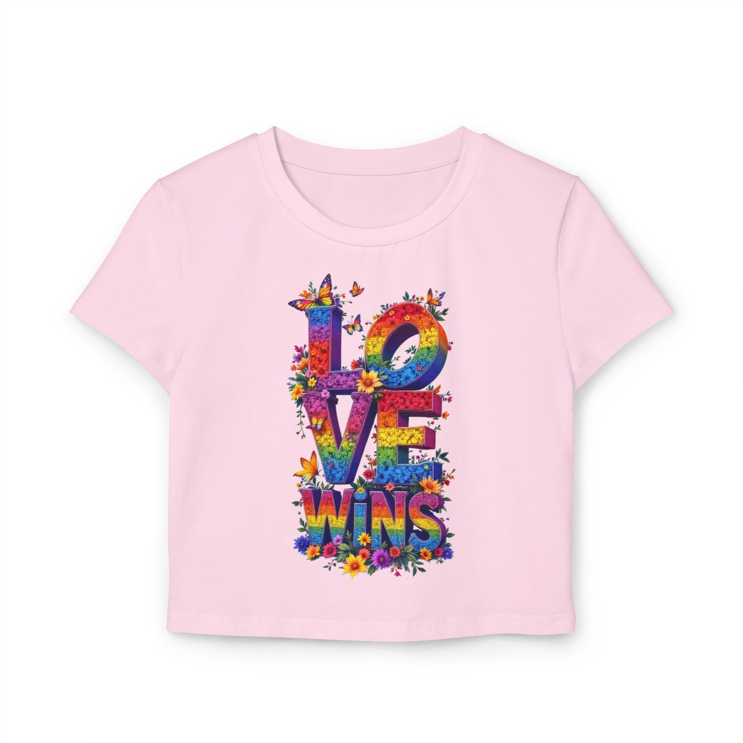 Colorful Love Wins Baby Tee for Women - Floral Design Celebrating Pride