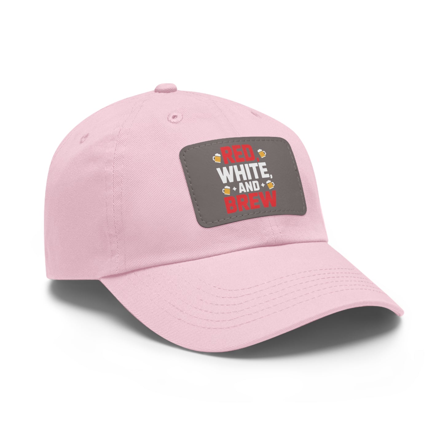 Red White and Brew Dad Hat with Leather Patch - Perfect for Beer Lovers