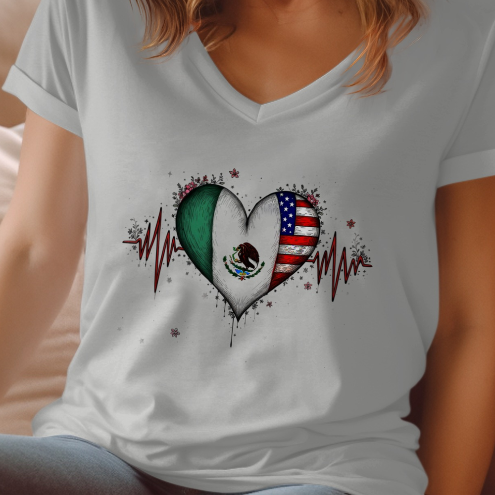 Mexican American Heartbeat V-Neck Shirt product type