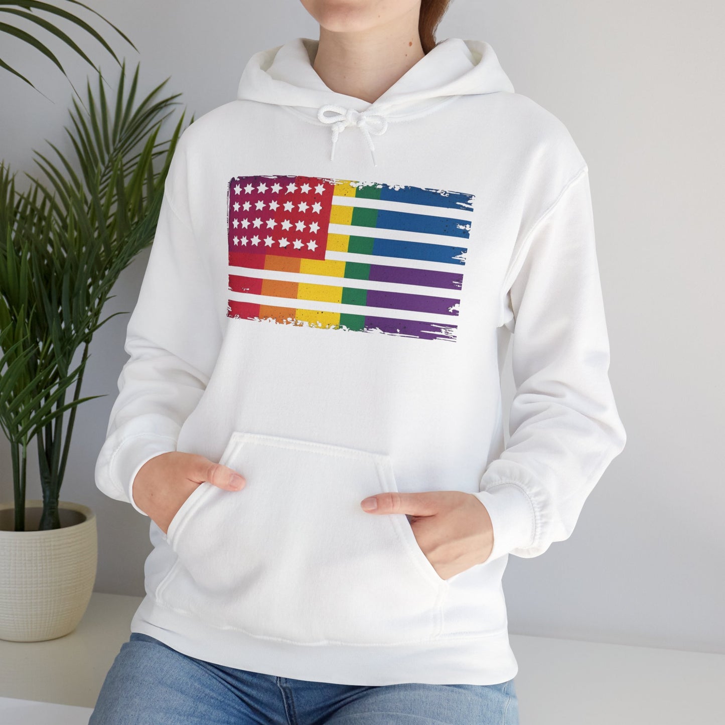 Pride American Flag Hoodie - Unisex Heavy Blend Sweatshirt