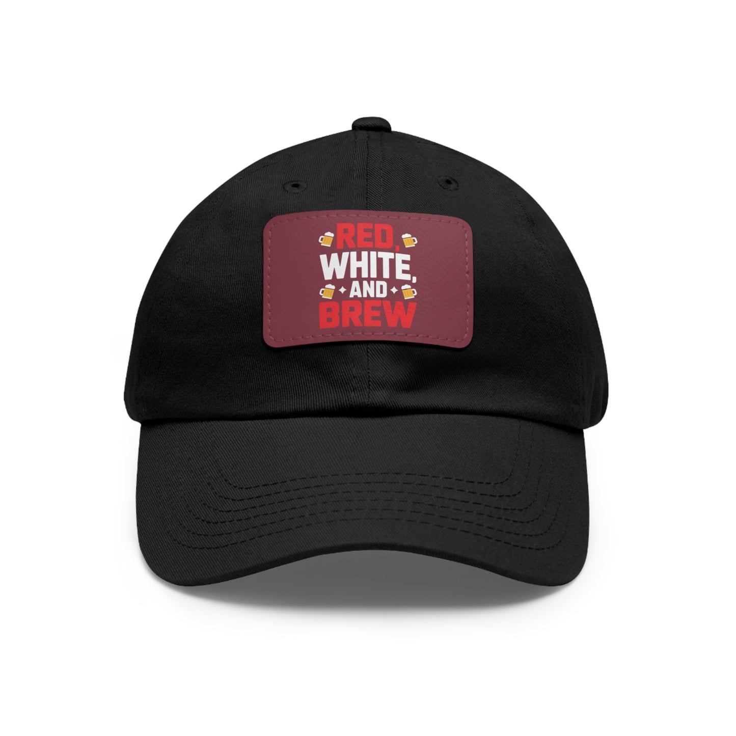 Red White and Brew Dad Hat with Leather Patch - Perfect for Beer Lovers