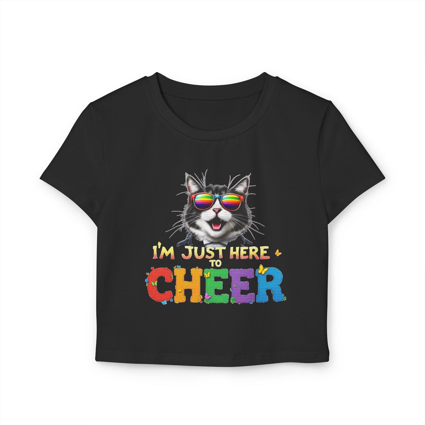 Cheerful Cat Women's Baby Tee - Fun Graphic Tee for Pet Lovers
