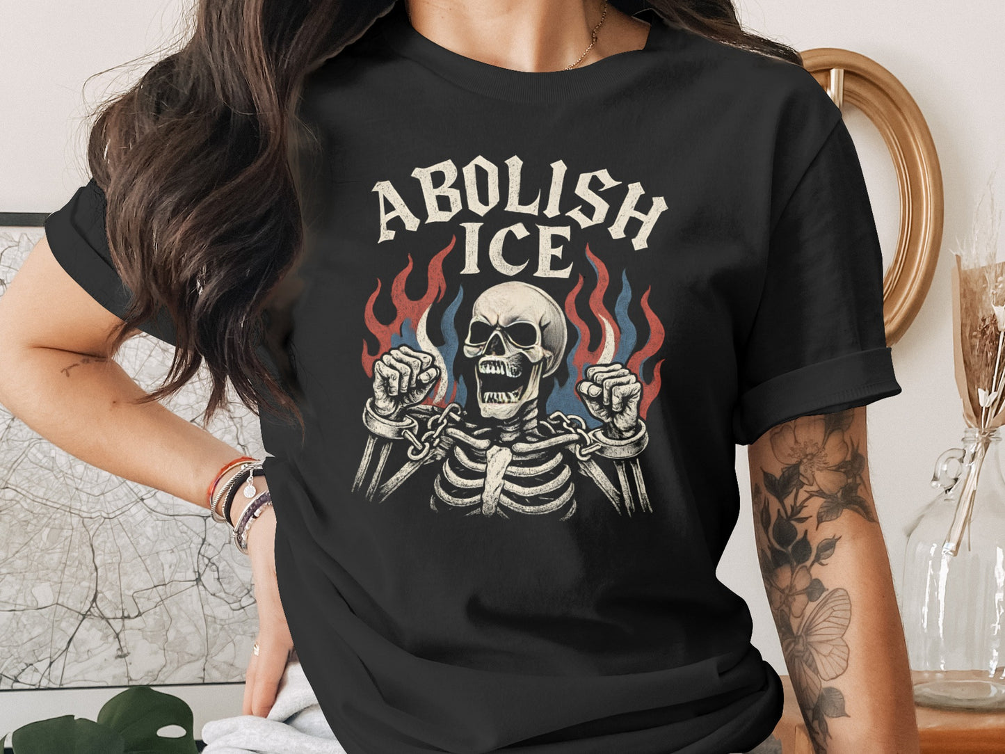 Abolish Ice Skeleton Chains Chains On Fire Black T-shirt product type