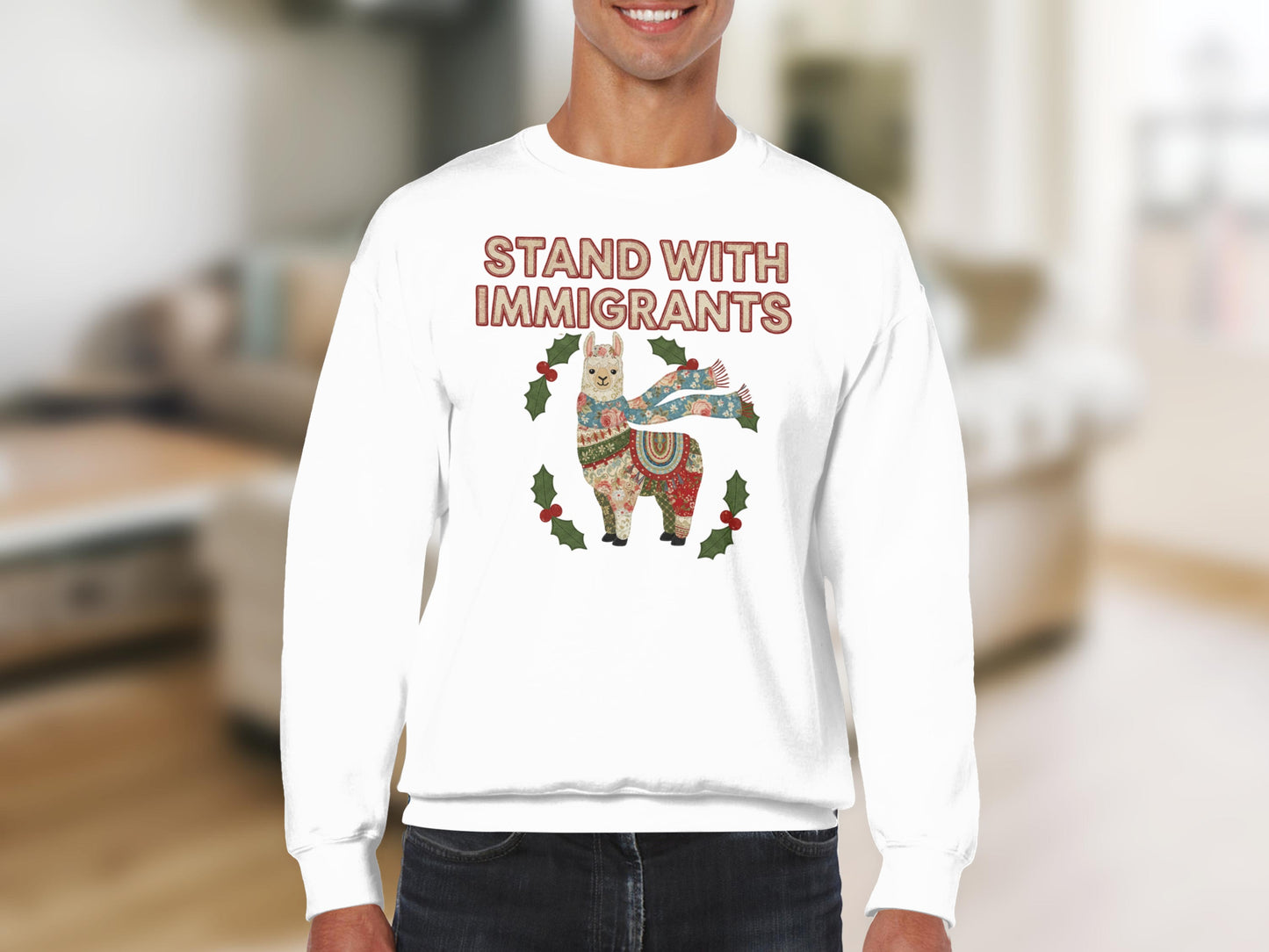 Stand With Immigrants Festive Llama Sweatshirt product
