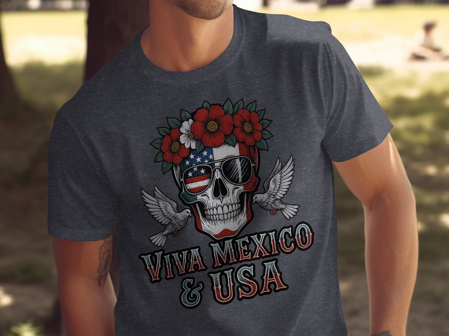 Viva Mexico and USA Skull Graphic T-Shirt product type