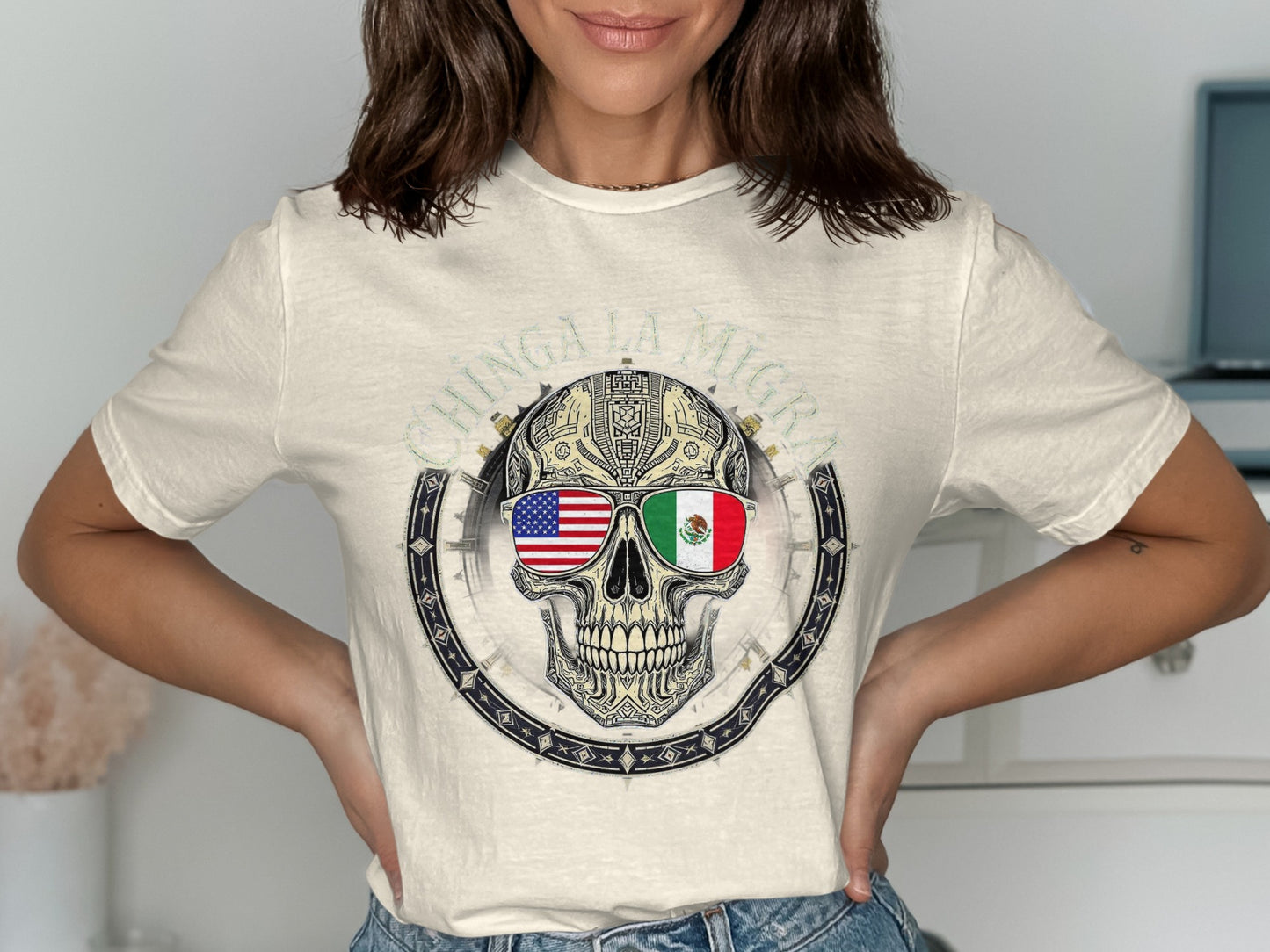 Chinga La Migra Skull Graphic Shirt trendy product type