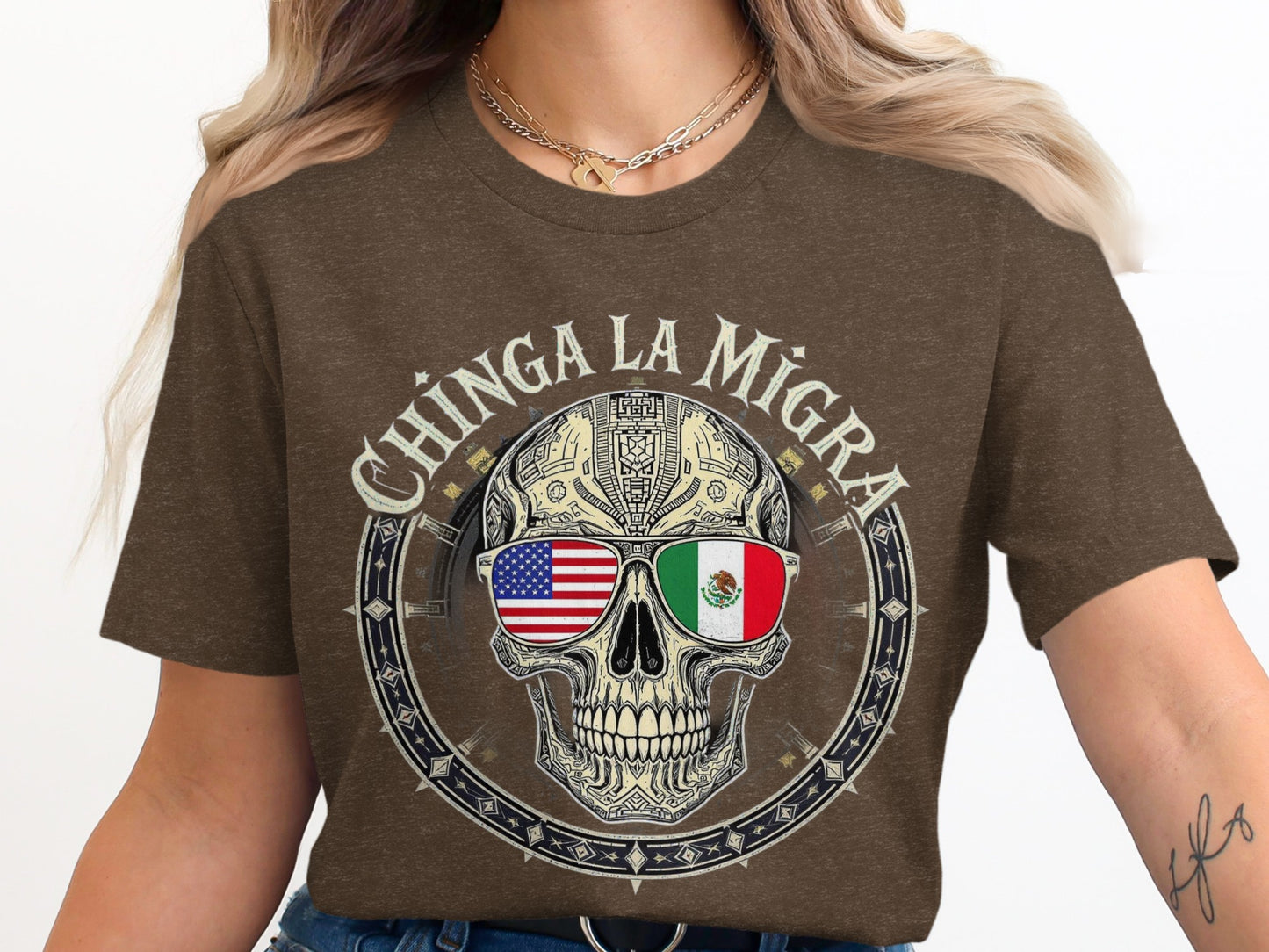 Chinga La Migra Skull Graphic Short Sleeve T-shirt product