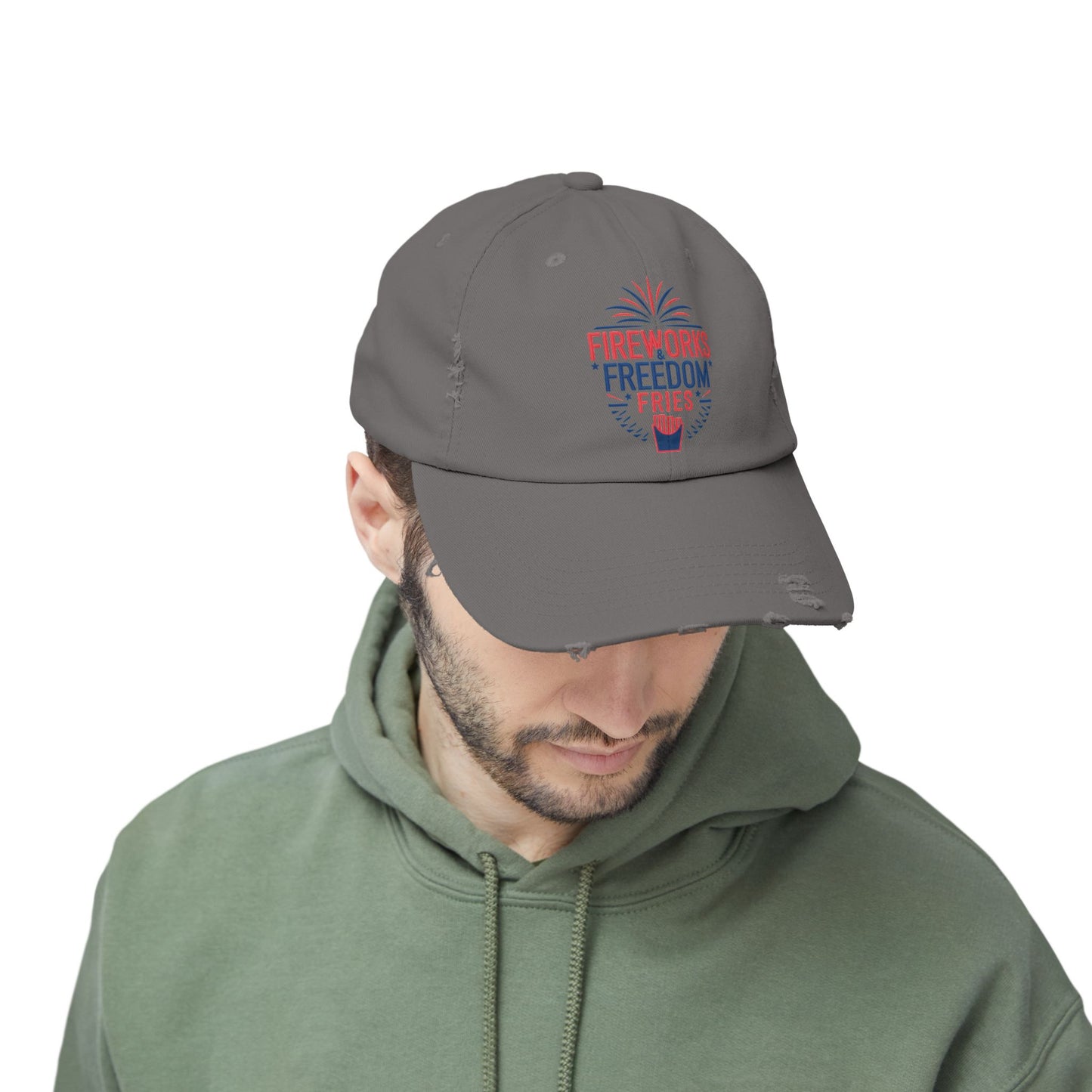 Patriotic Distressed Cap - "Fireworks Freedom Fries"