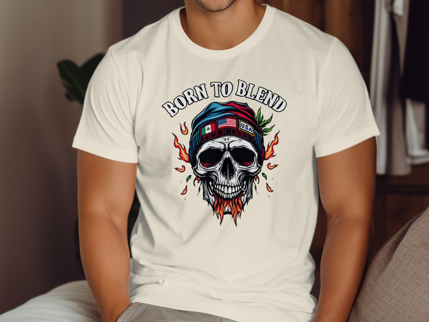 Bold Skull Graphic with Born to Blend Text T-Shirt product type