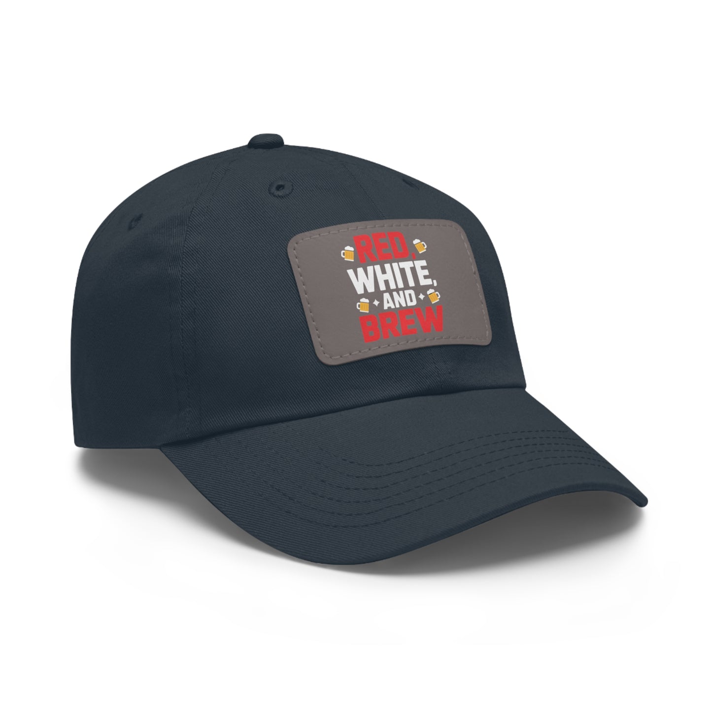 Red White and Brew Dad Hat with Leather Patch - Perfect for Beer Lovers
