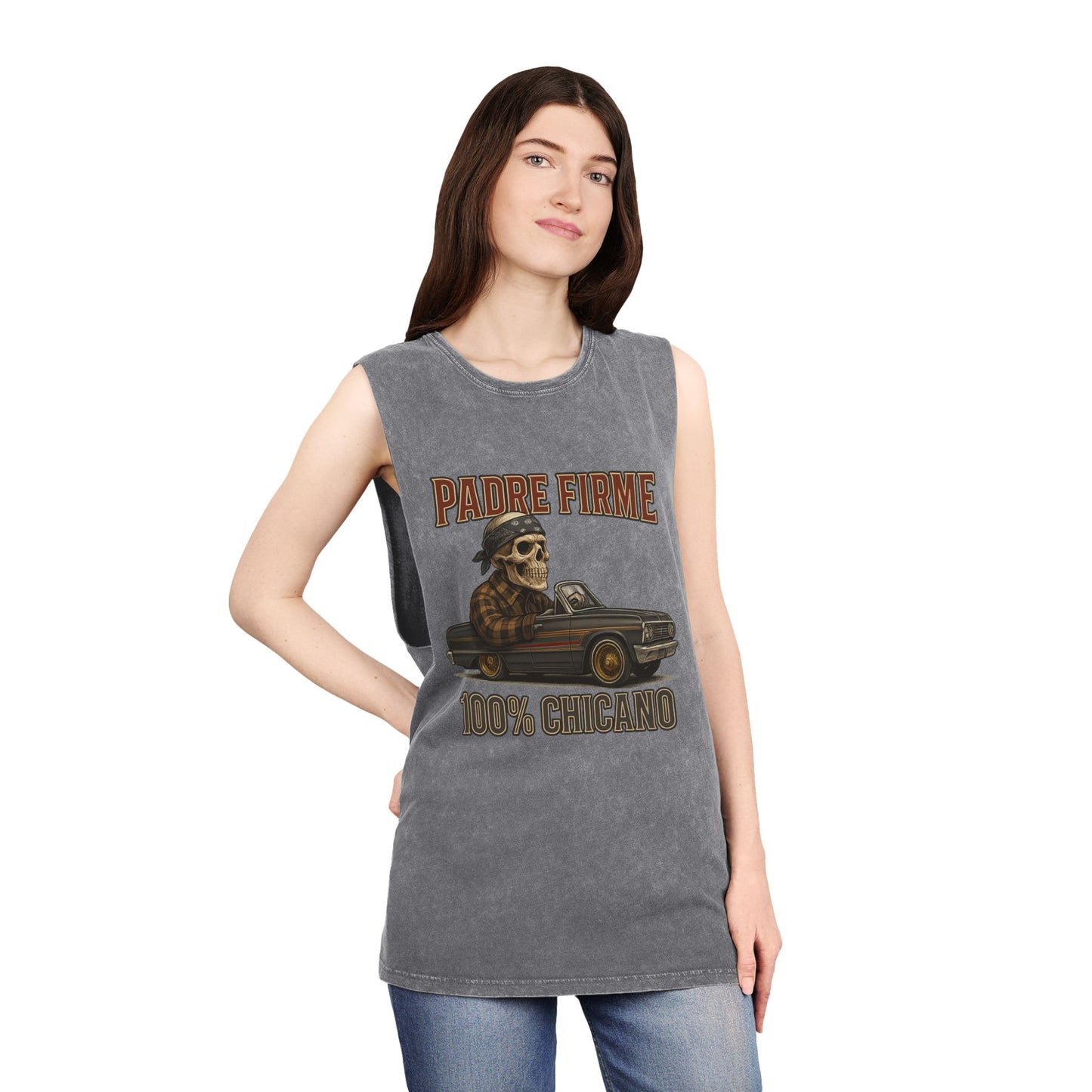 Chicano-Inspired Stonewash Tank Top, Vintage Vibe Tee, Perfect for Summer, Festival Wear, Ideal Gift for Music Lovers