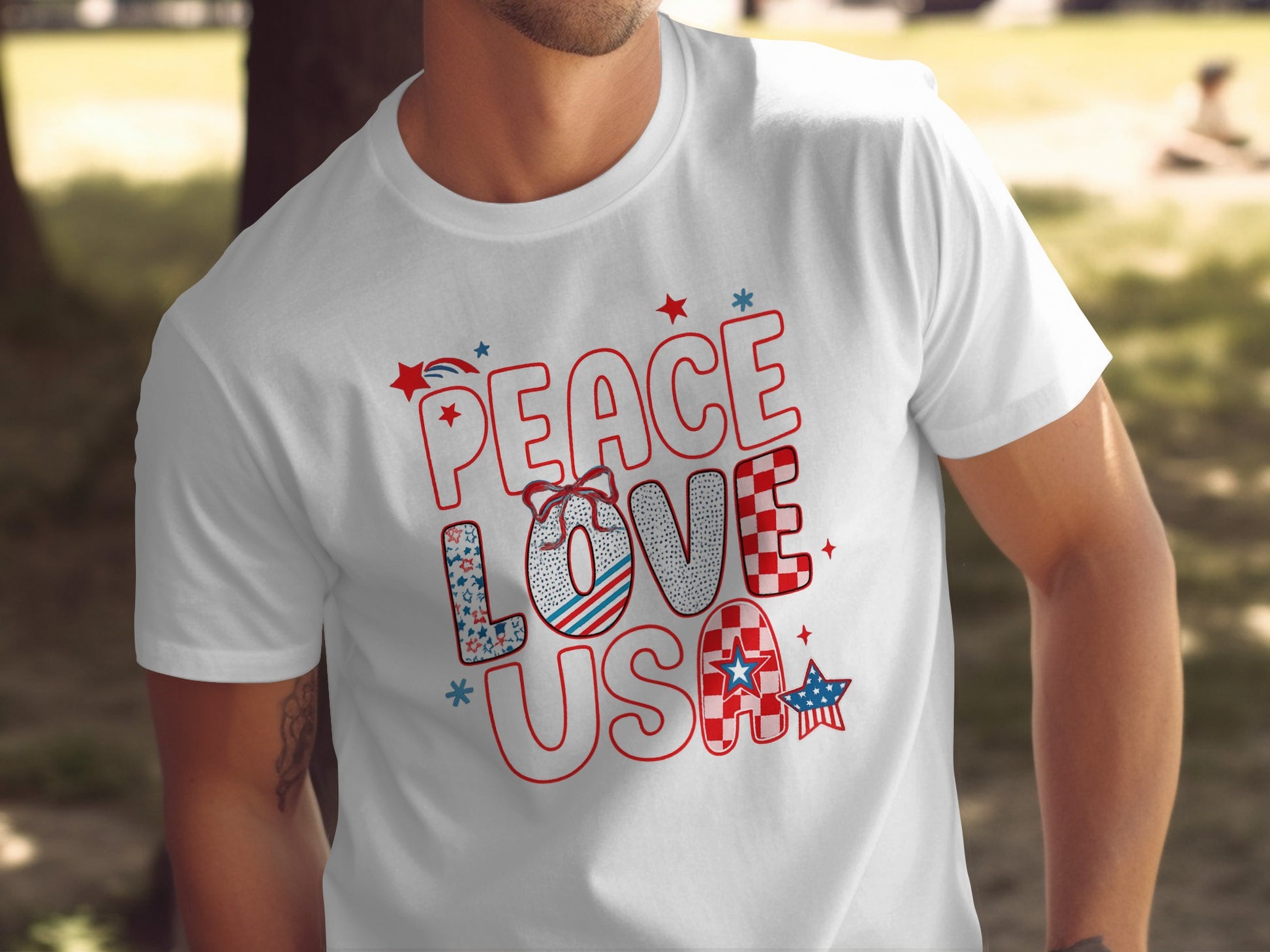 Peace Love USA Patriotic Graphic Design T-shirt product