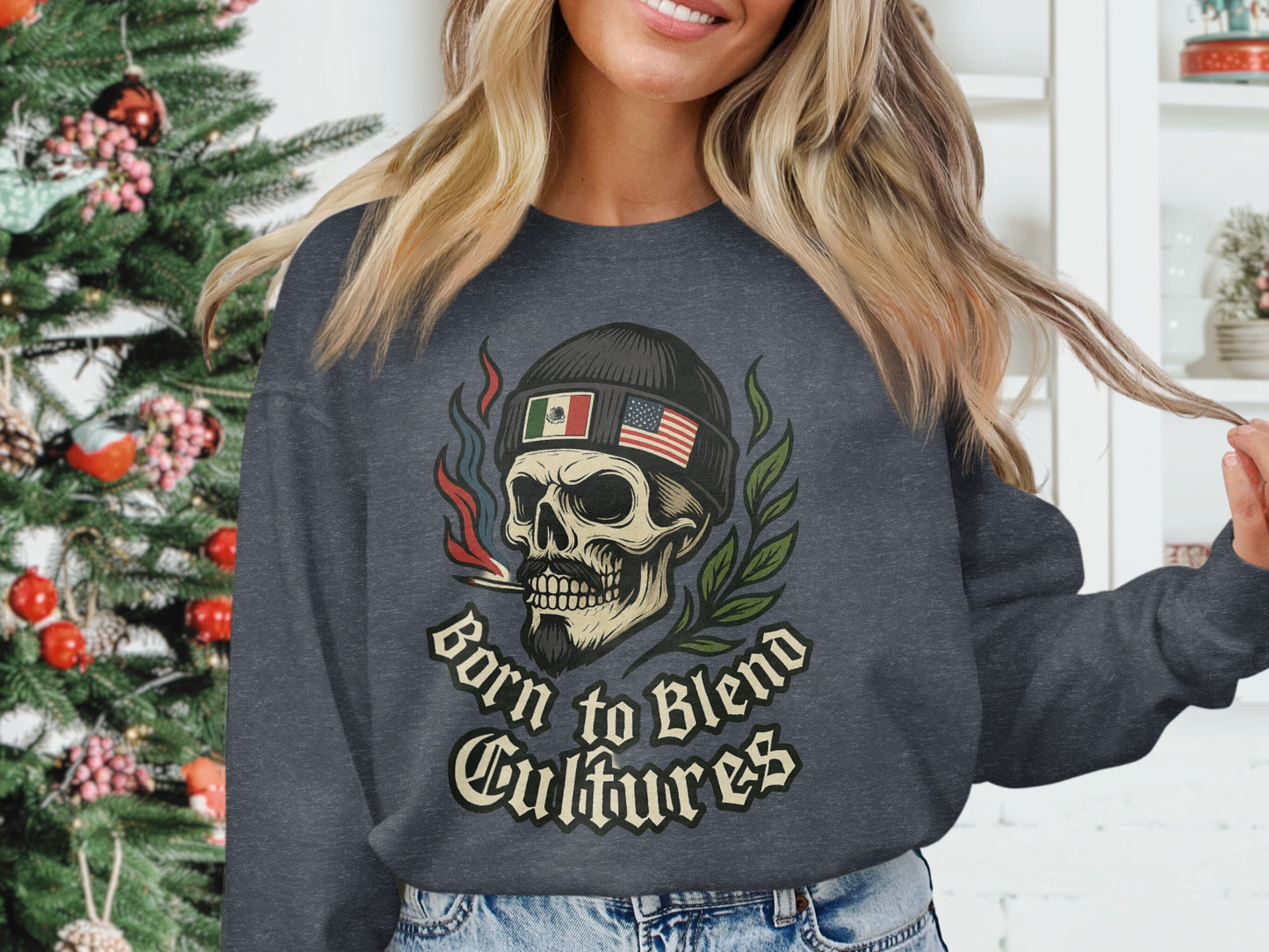 Born to Blend Cultures Skull Graphic Sweatshirt product