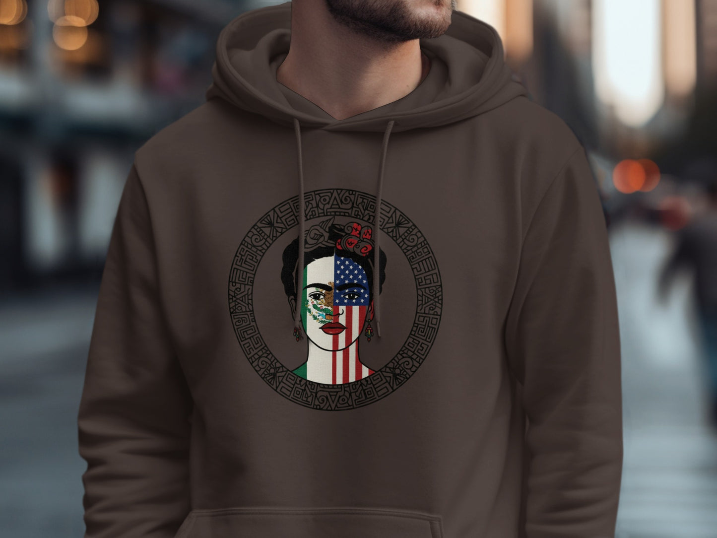 Aztec Calendar Design USA and Mexico Flag Hoodie product
