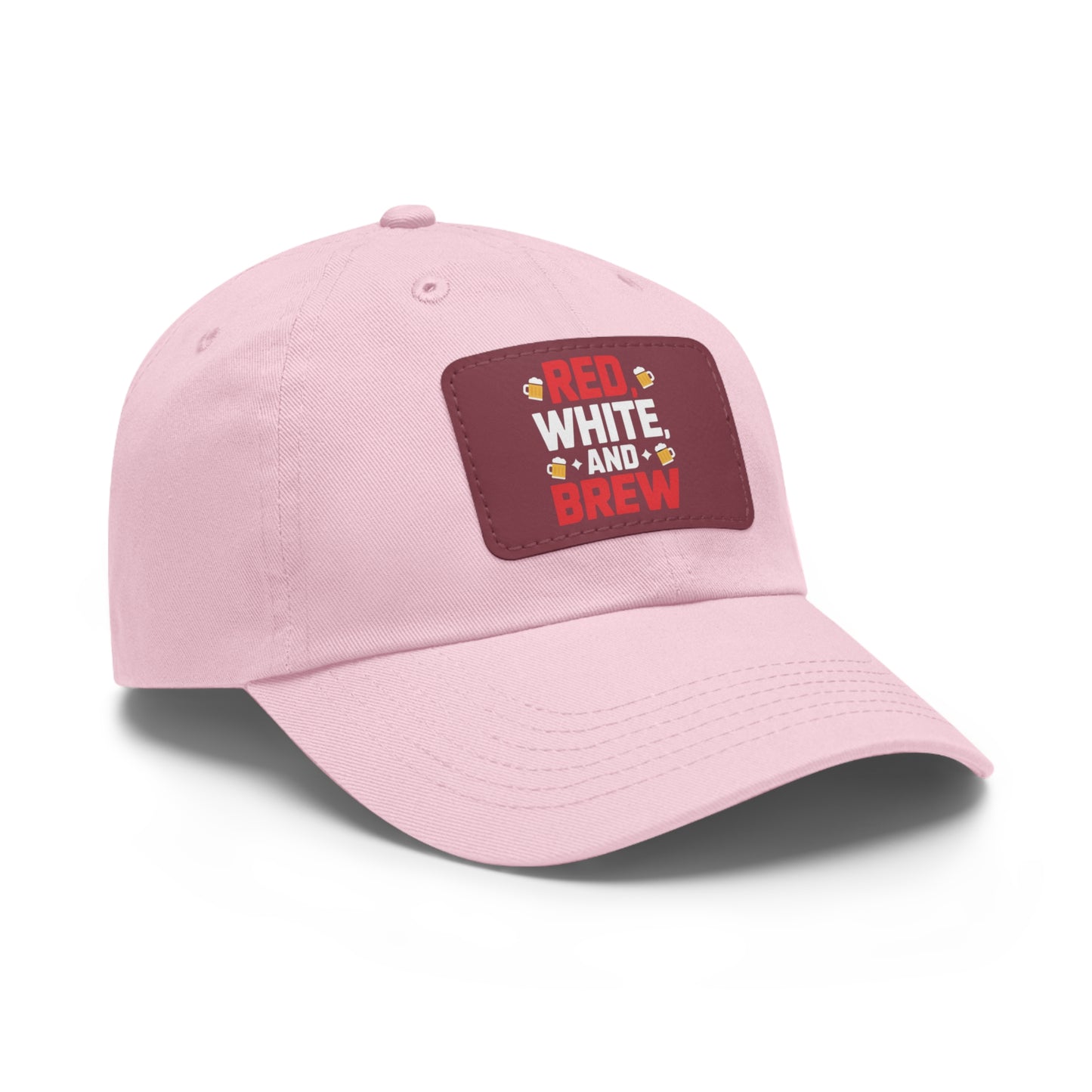 Red White and Brew Dad Hat with Leather Patch - Perfect for Beer Lovers