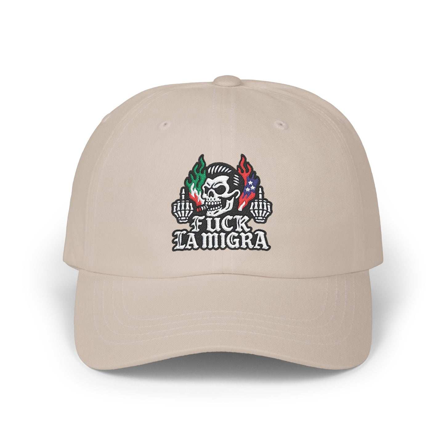 Fuck La Migra Anti Trump Embroidered Hat, FDT, Chinga Tu Maga Classic Dad Cap with Skull Design, Adjustable Hat for Casual Wear, Unique Gift for Dads, Birthday, or Holiday Use