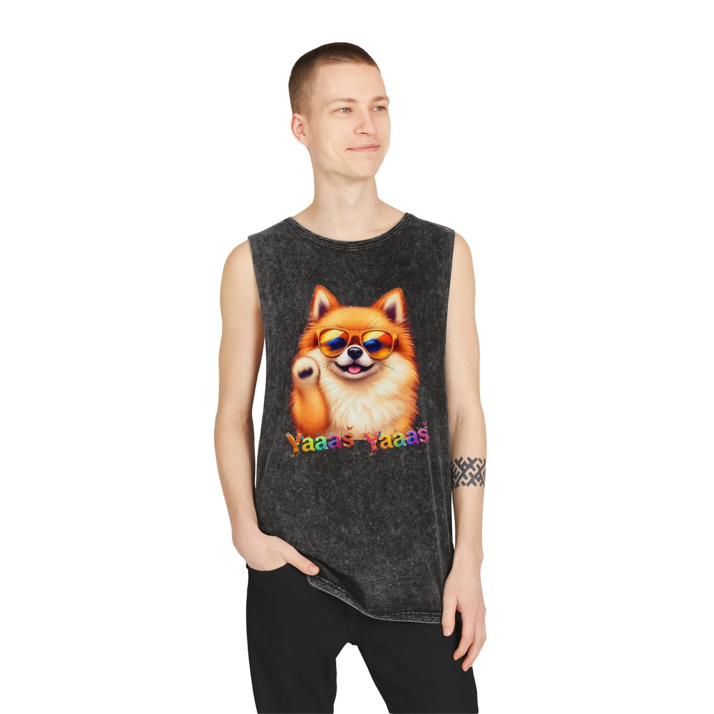Yaaas Yaaas Unisex Stonewash Tank Top - Trendy Dog Lover Apparel