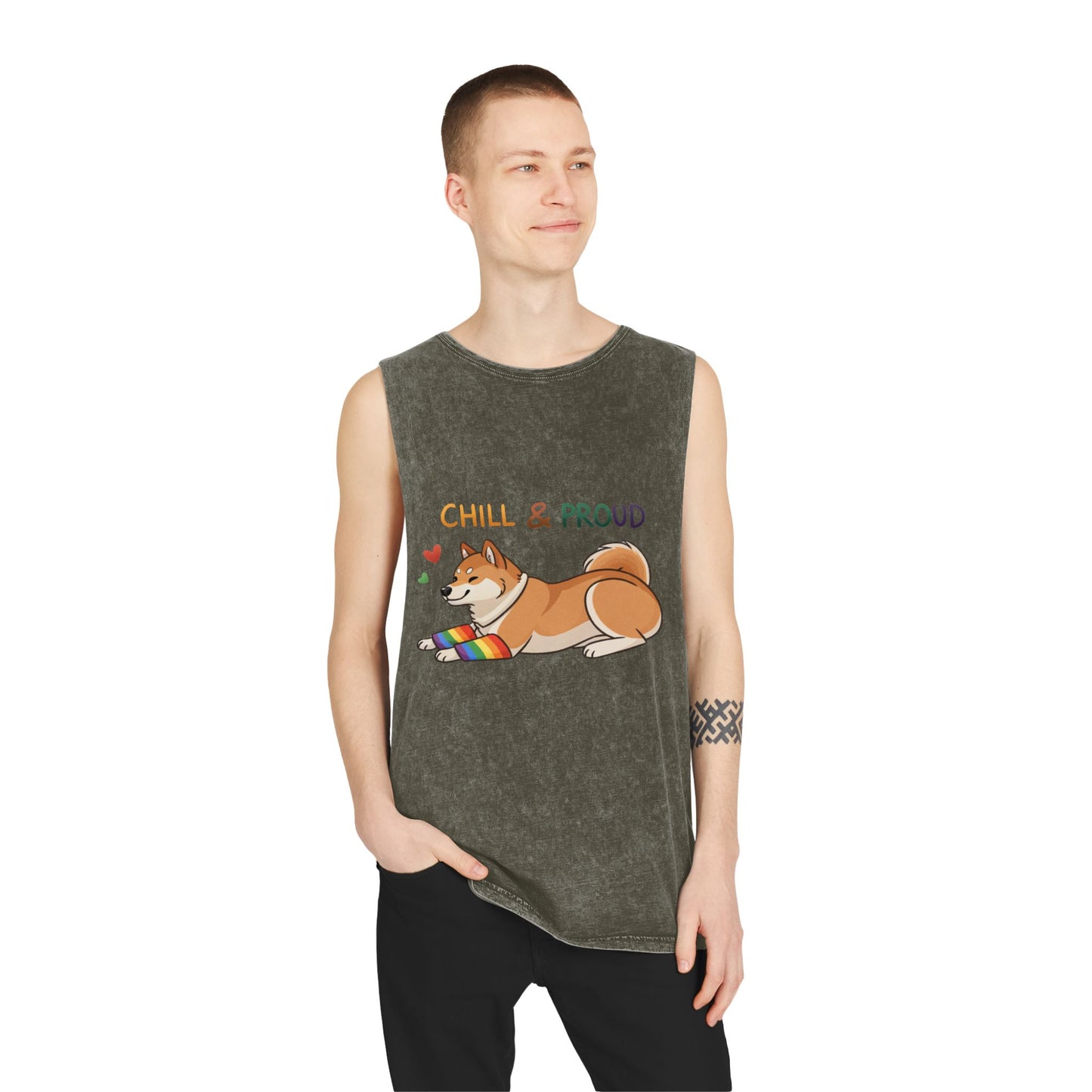 Chill & Proud Unisex Stonewash Tank Top - LGBTQ+ Pride Apparel