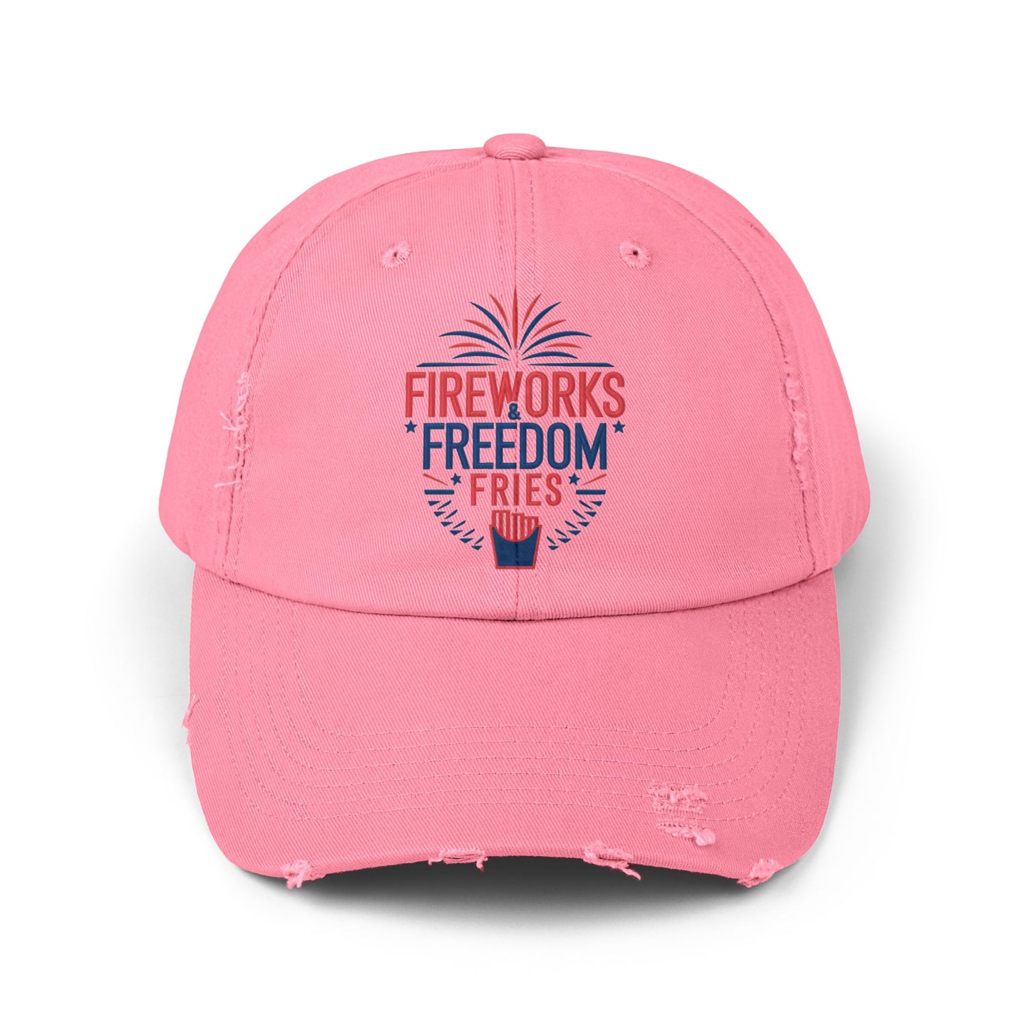 Patriotic Distressed Cap - "Fireworks Freedom Fries"