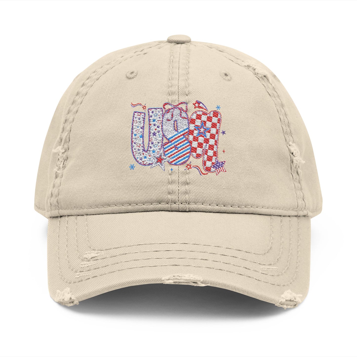 4th of July Hat Distressed Cat Dad Hat with Embroidery | Casual Fashion, Gifts for Cat Lovers, Outdoor Style, Father's Day, Everyday Wear
