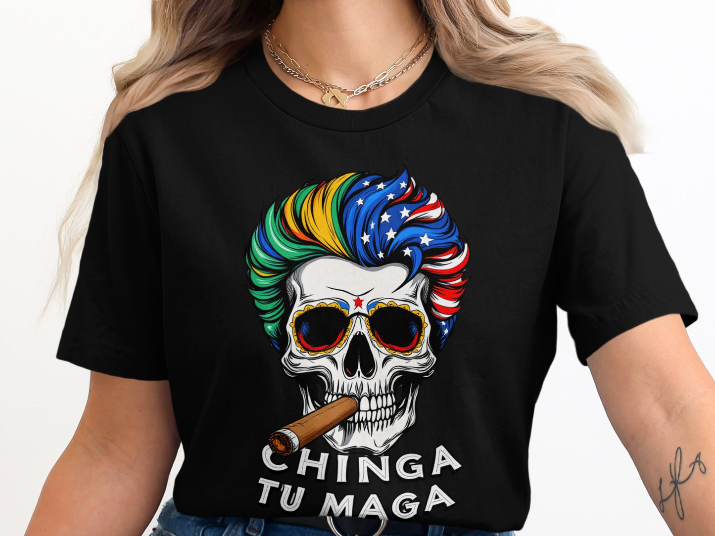 Patriotic Skull Graphic Tee Chinga Tu Maga Product type