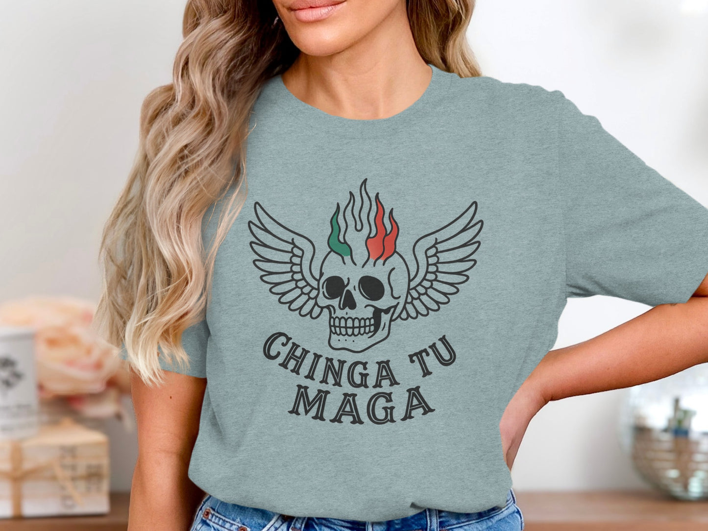 Chinga Tu Maga Skull with Wings Graphic T-shirt