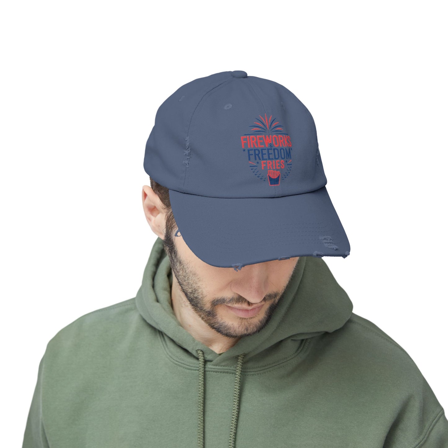Patriotic Distressed Cap - "Fireworks Freedom Fries"
