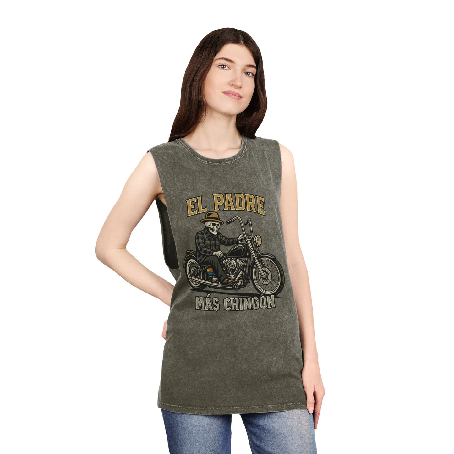El Padre Más Chingón Stonewash Tank Top | Unisex Summer Apparel, Motorcycle Lover Gift, Casual Wear, Father's Day, Birthday Gift