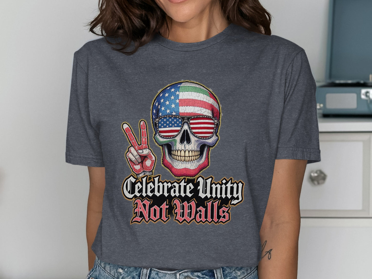 Celebrate Unity Not Walls Skull Graphic Tee product