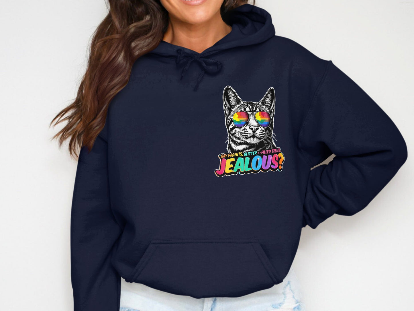 Cat Wearing Glasses Jealous Text Graphic Hoodie product
