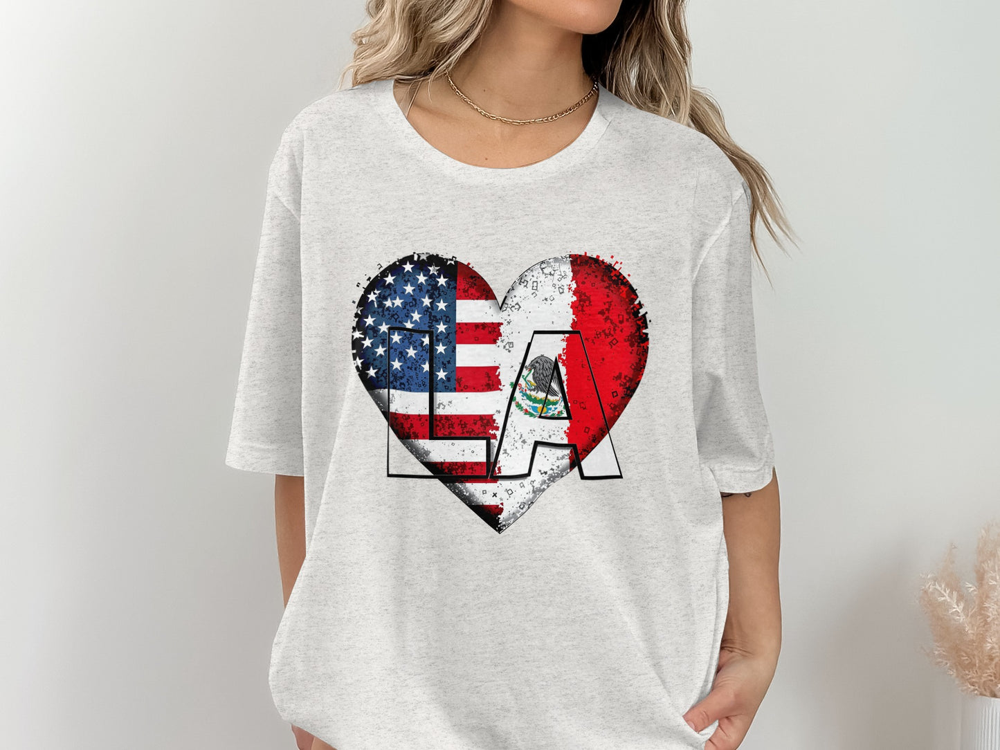 LA American and Mexican Flag Heart Design Shirt product