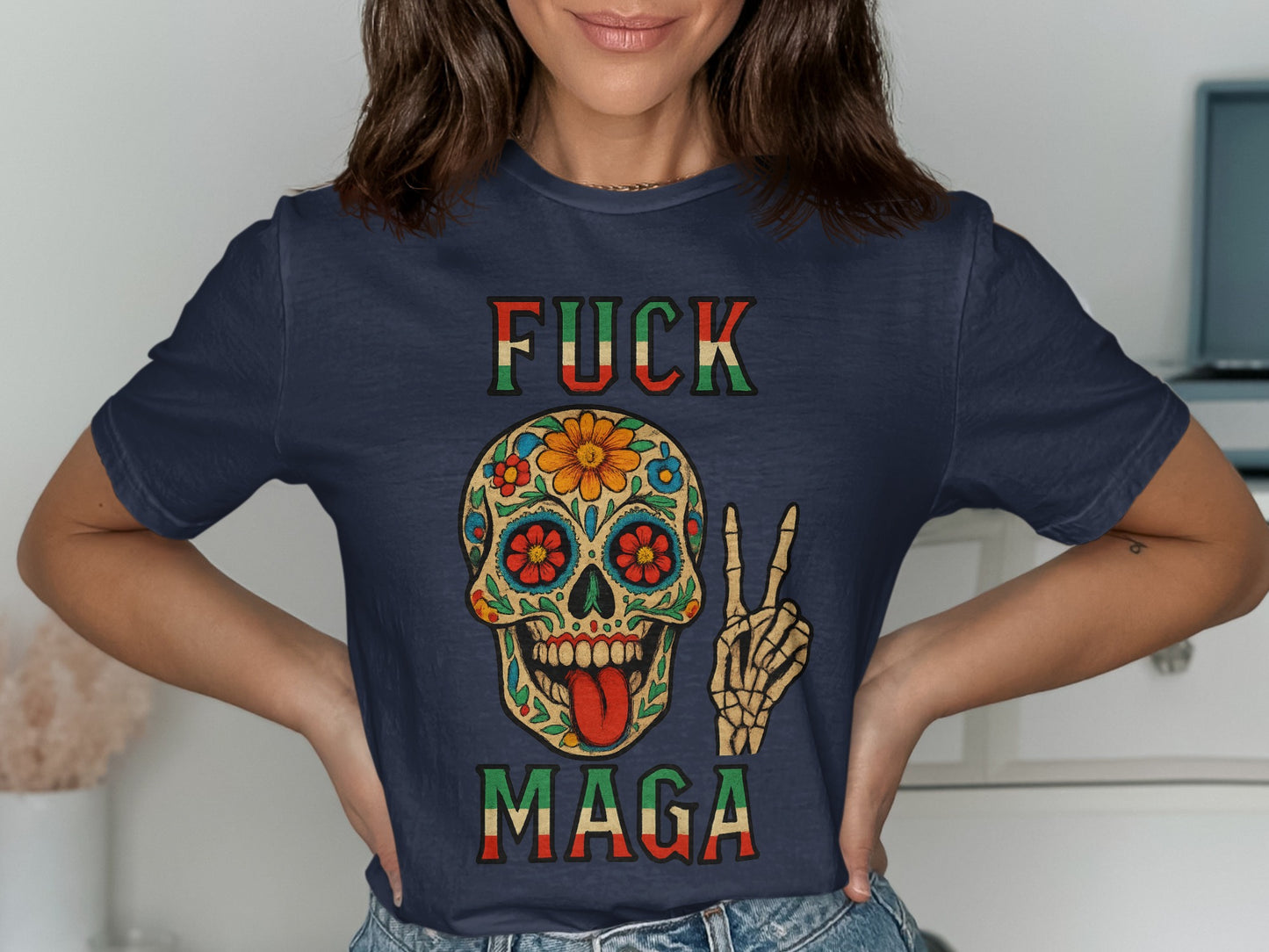 Bold Graphic Skull Peace Sign Statement Shirt product