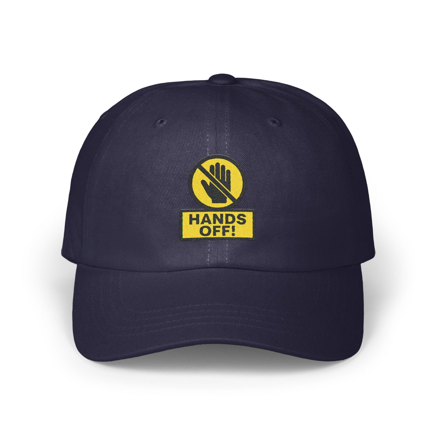 Hands Off Embroidered Navy Blue Baseball Cap product type