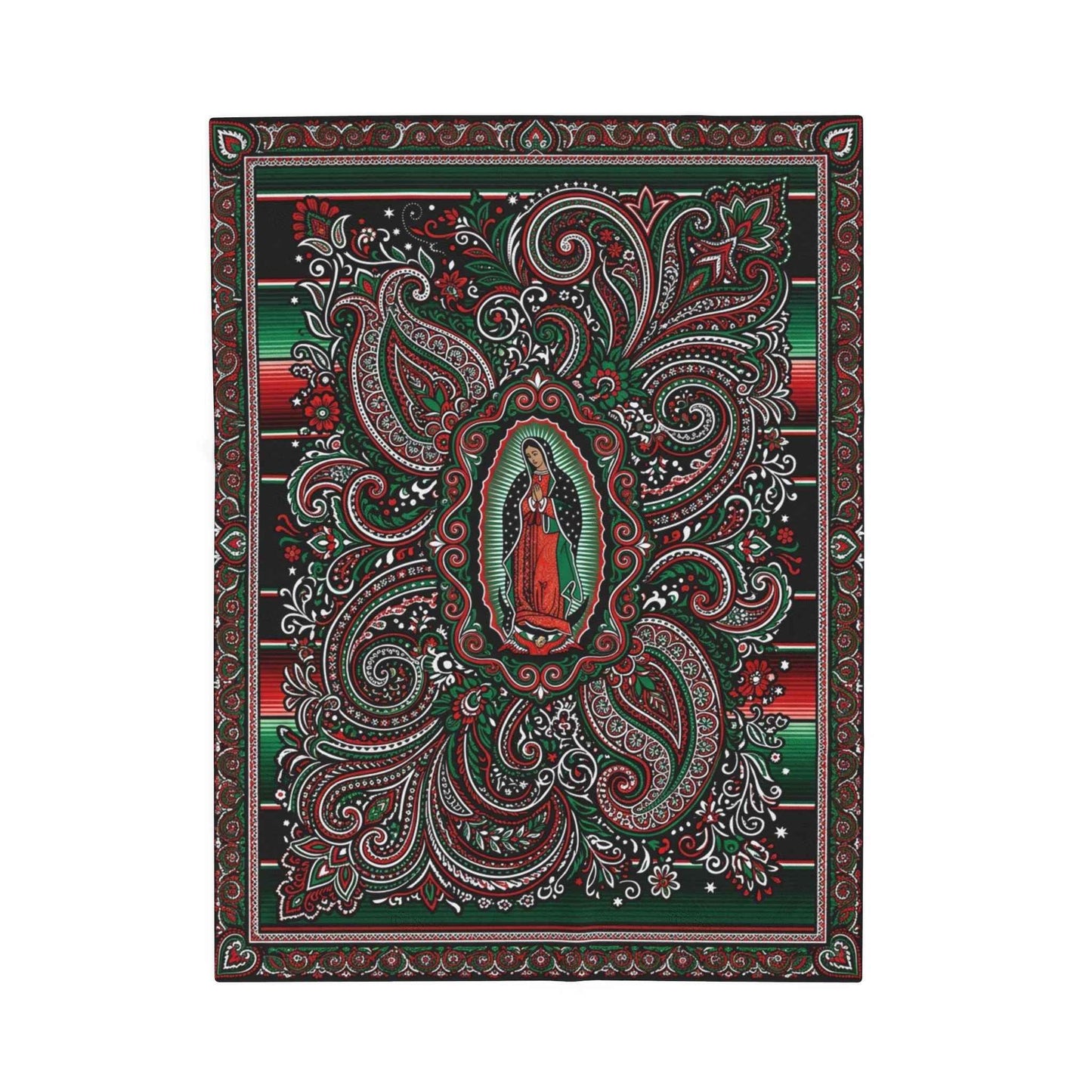 Virgen de Guadalupe Blanket, Sacred Art Throw, Mexican Folk Art Decor, Intricate Paisley Design, Spiritual Home Accent, Religious Gift