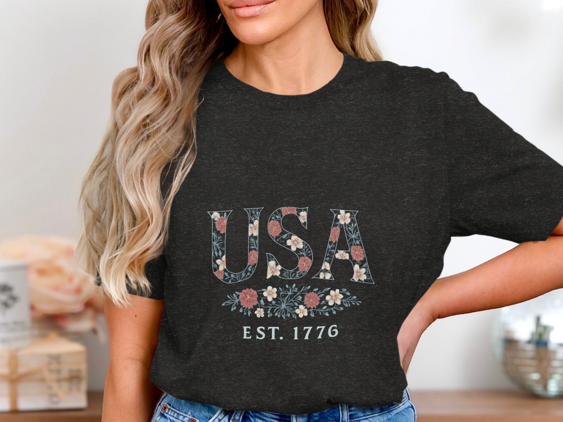 USA Floral Graphic EST. 1776 T-Shirt product type