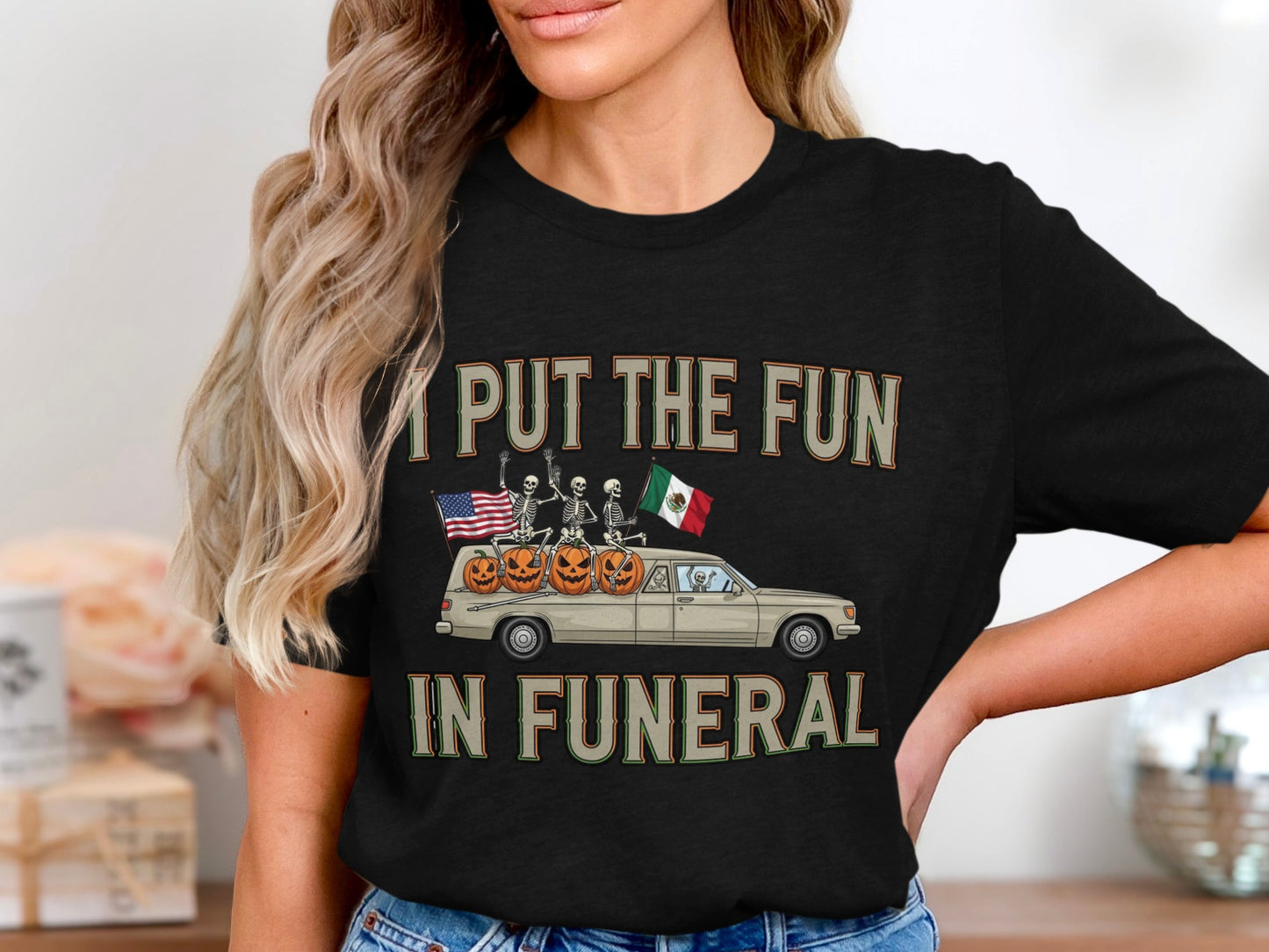 I Put The Fun In Funeral Skeleton Car T-Shirt Product
