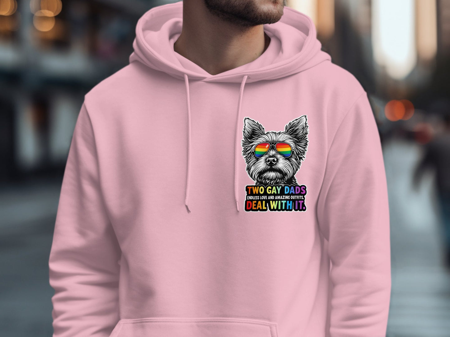 Two Gay Dads Dog Hoodie with Rainbow Sunglasses product