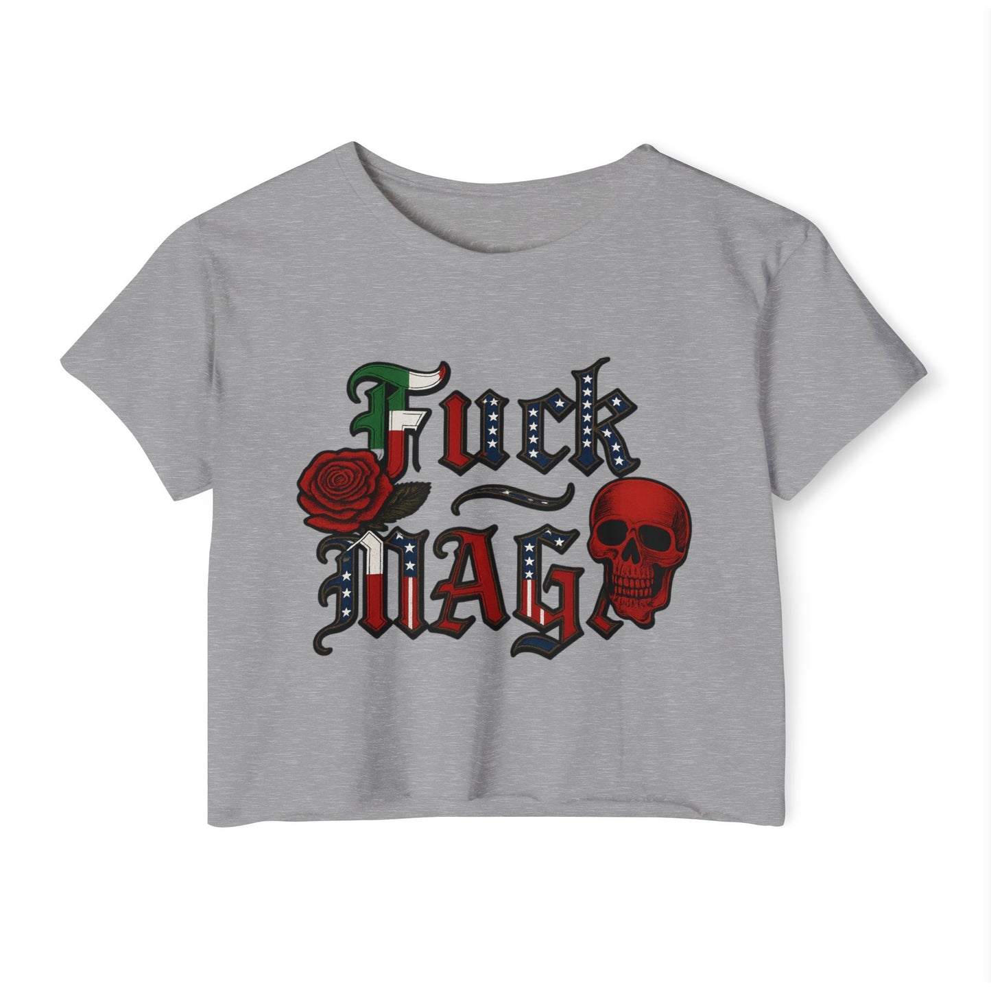 Crop Top Anti Trump FDT - Women's Festival Crop Top with Skull and Rose Design, Edgy Crop Tee, Summer Fest Outfit, Alternative Style Top, Concert Attire
