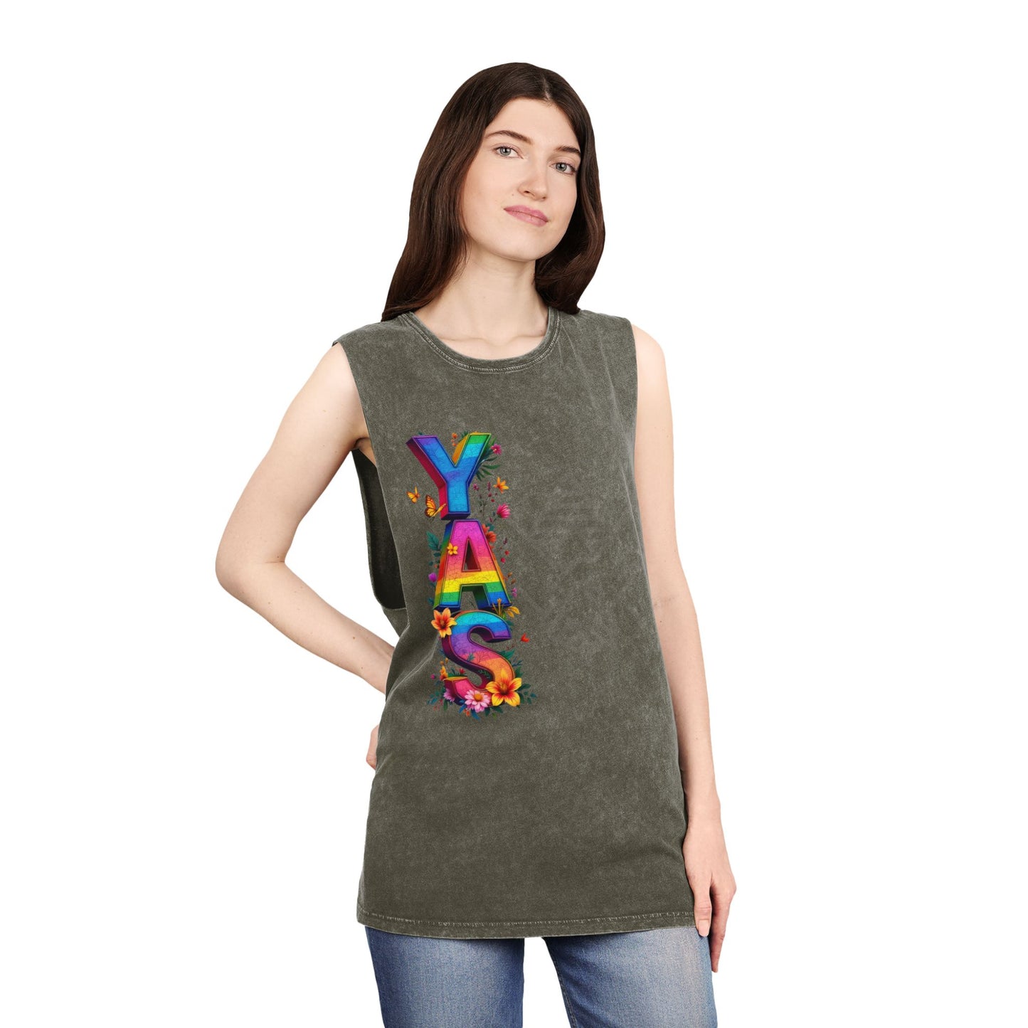 YAS Stonewash Tank Top - Vibrant Floral Pride Tee for Summer Celebrations
