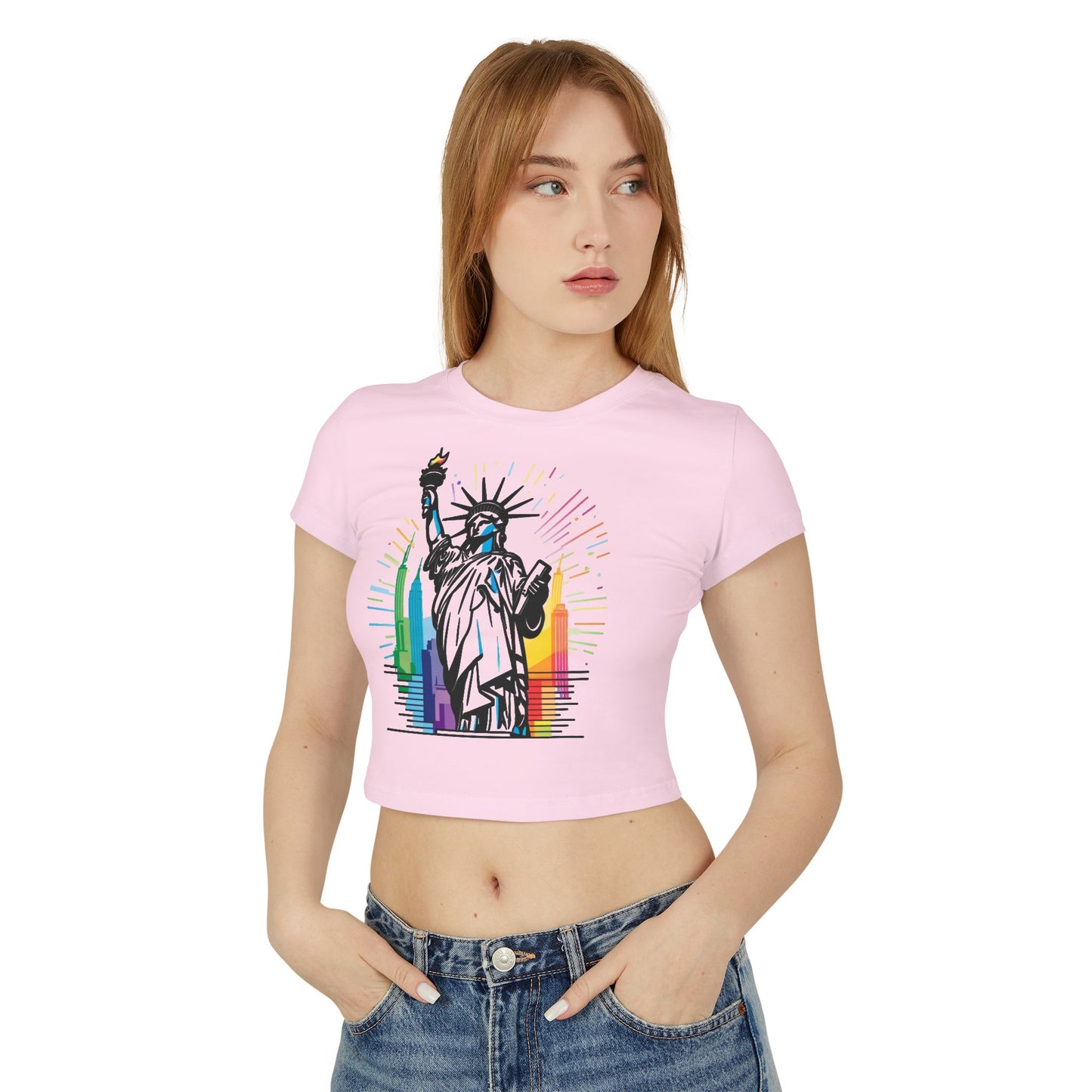 Pride baby tee Colorful Statue of Liberty Women's Baby Tee - Trendy NYC Graphic T-Shirt