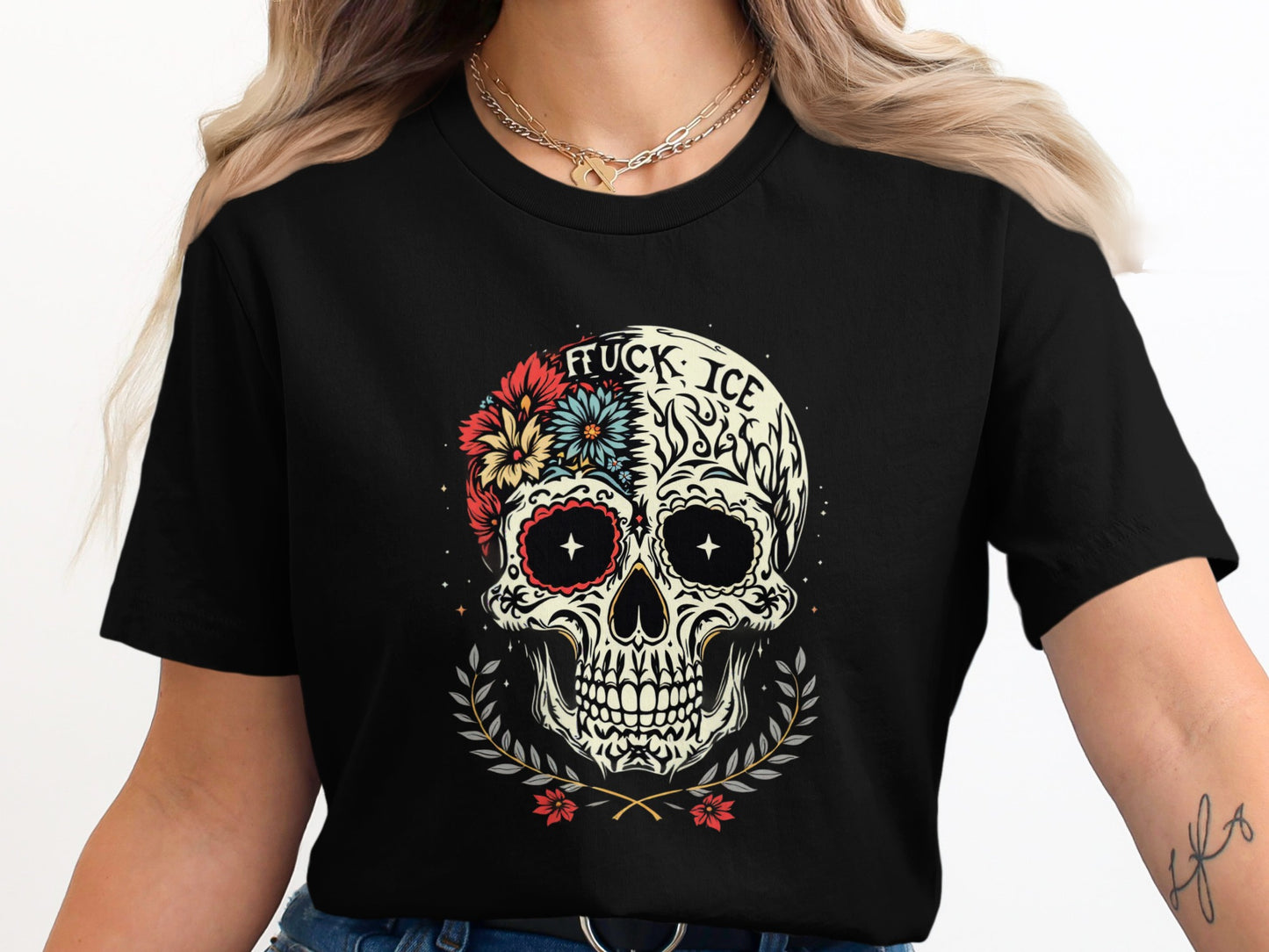 Floral Skull Design Graphic Printed T-shirt product type