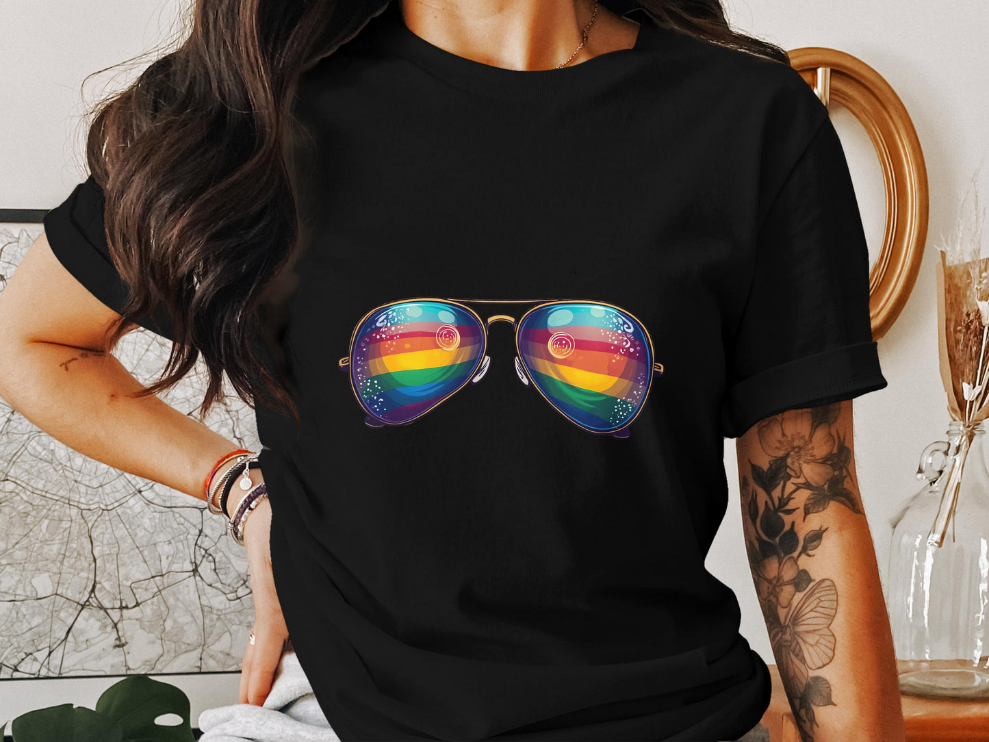 Stylish Colorful Sunglasses Reflected Graphic Tee product