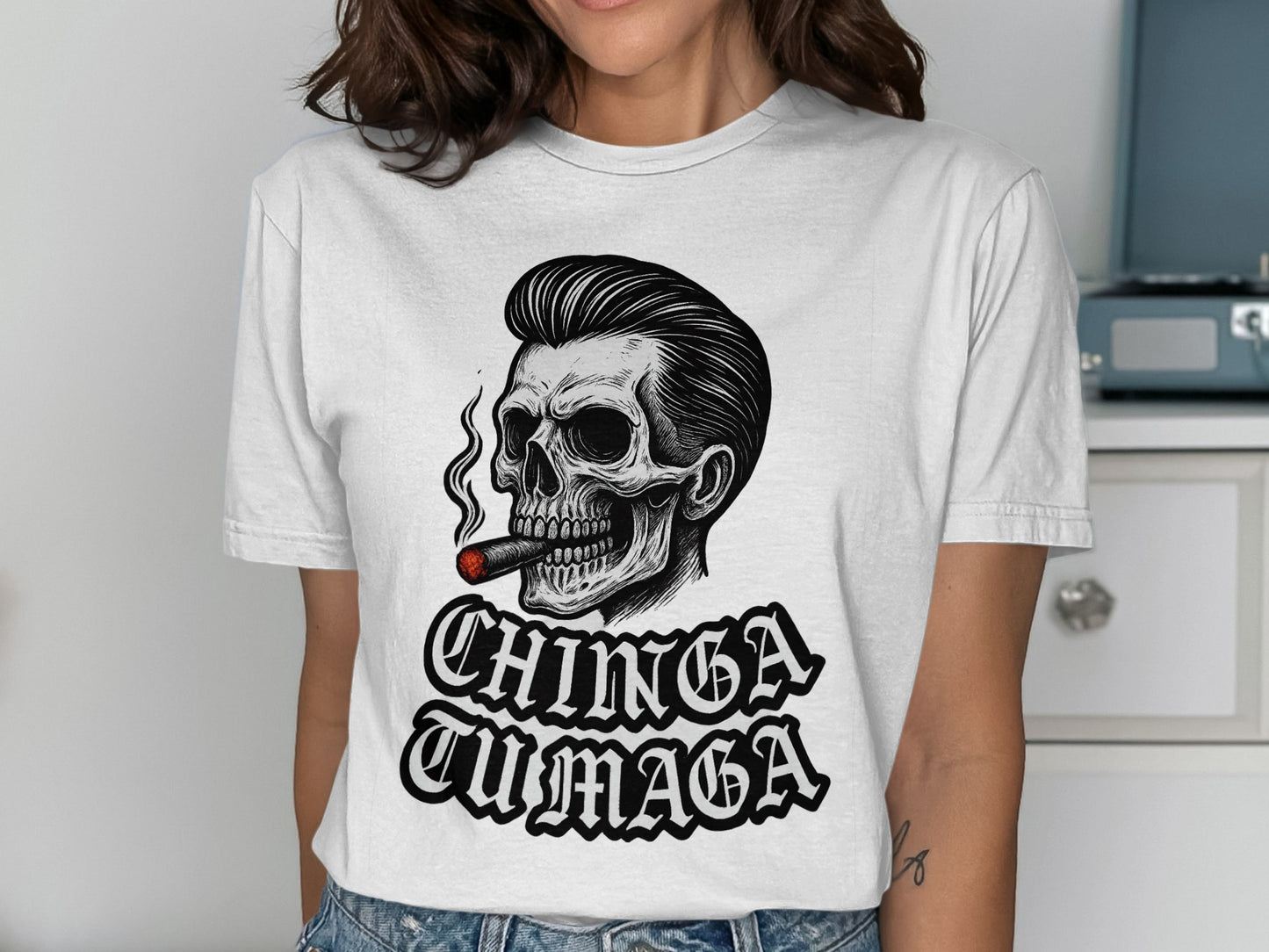 Chinga Tu Maga Skull Smoking T-shirt product